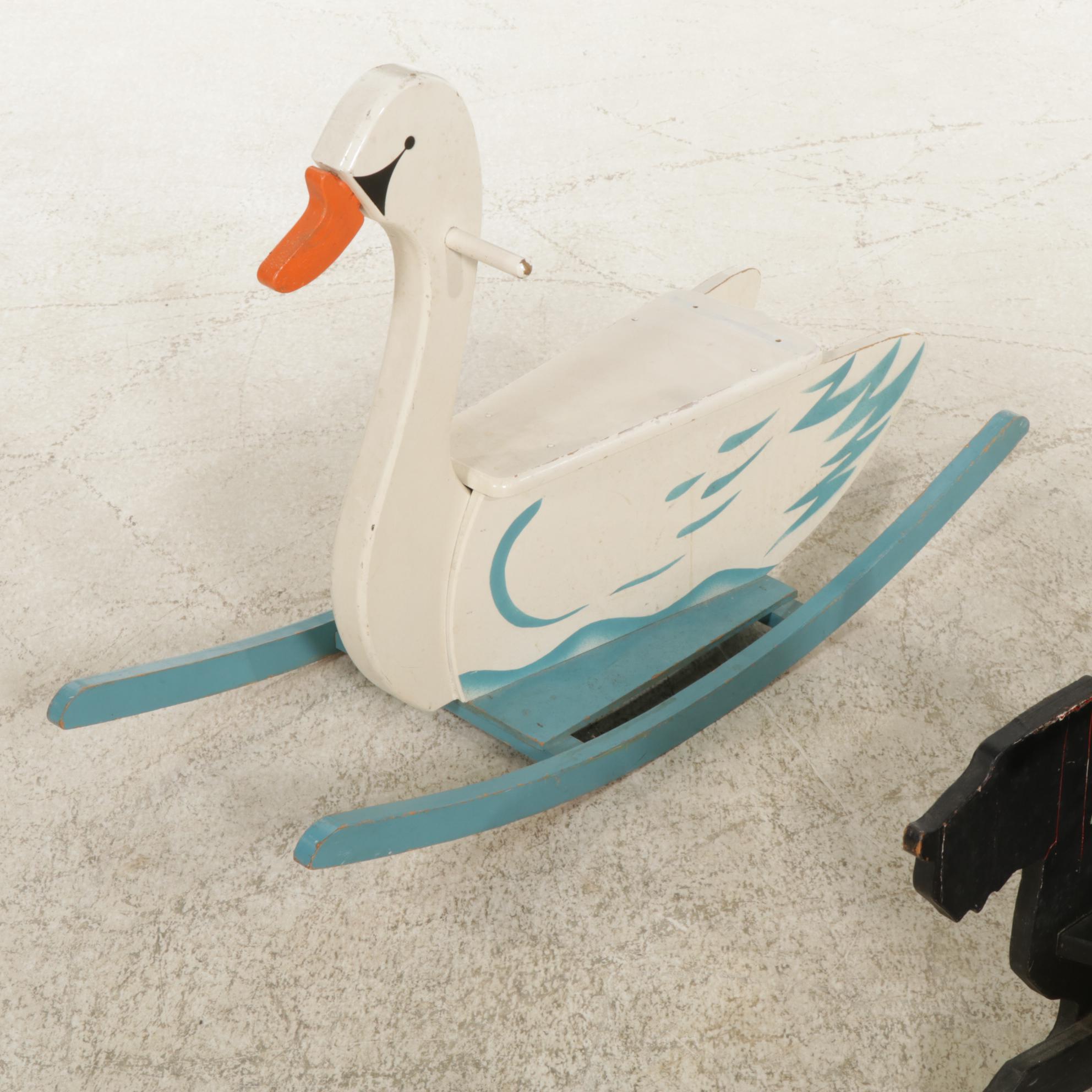 Children's Wooden Ride On Swan Rocker with Duck and Dog Chairs