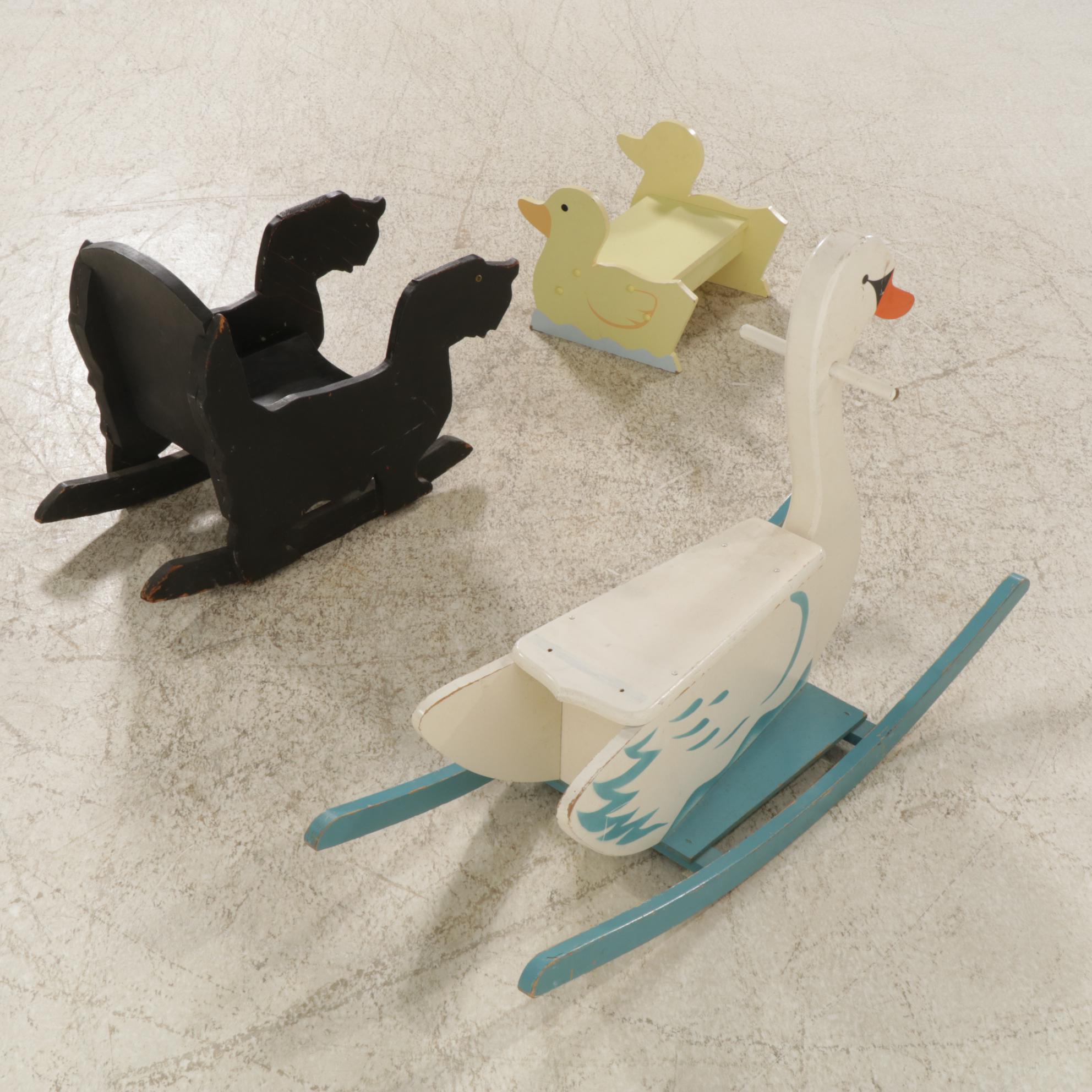Children's Wooden Ride On Swan Rocker with Duck and Dog Chairs