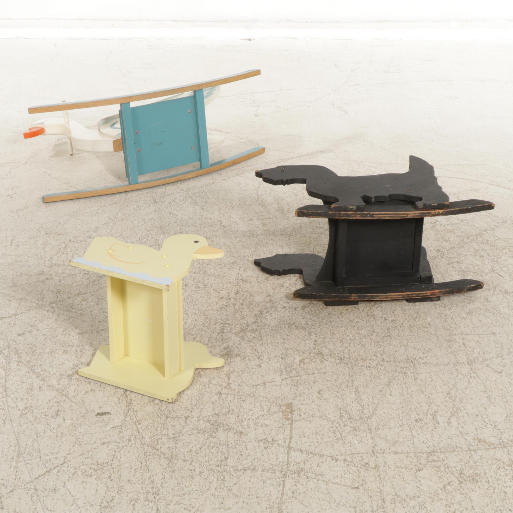 Children's Wooden Ride On Swan Rocker with Duck and Dog Chairs