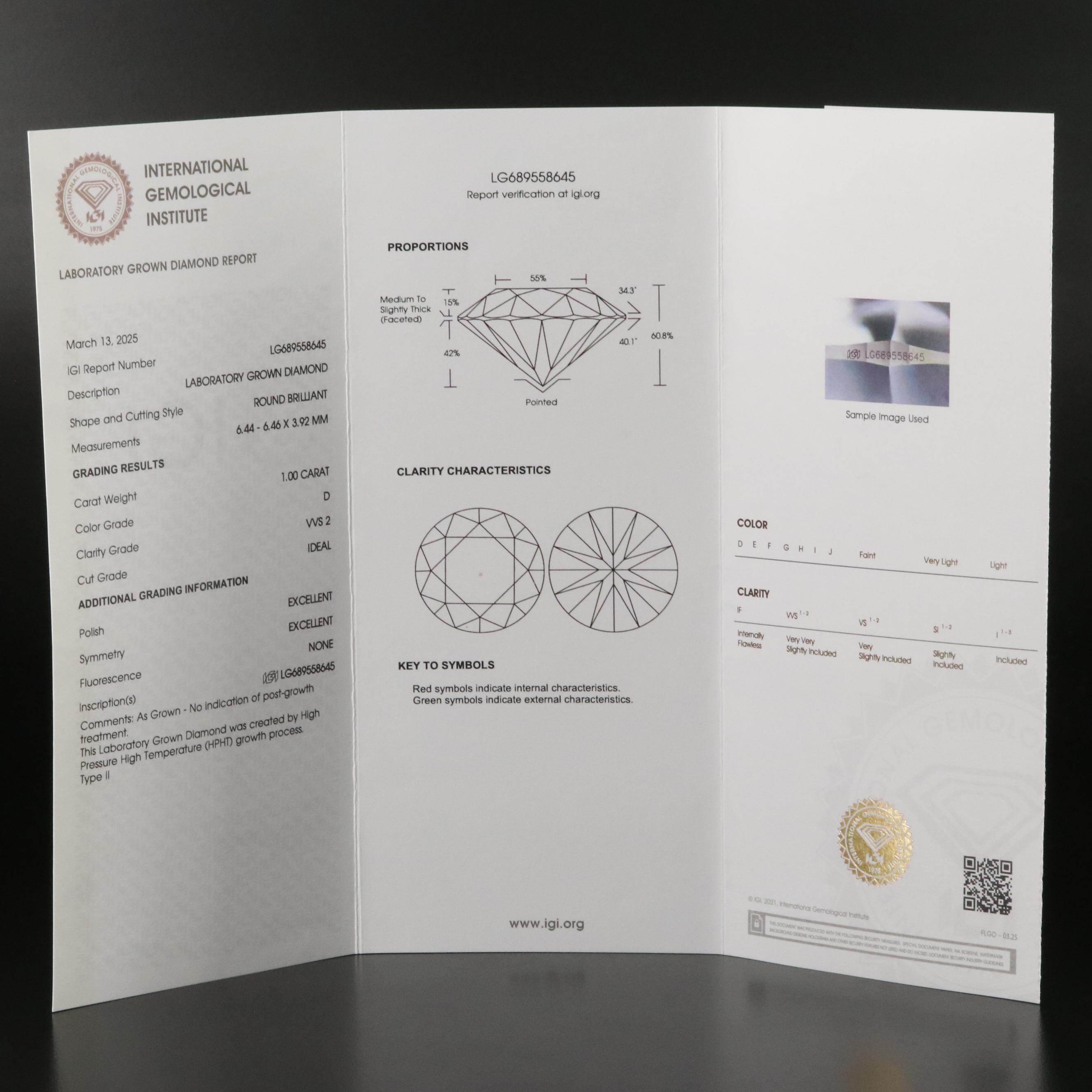 Loose 1.00 CT Lab Grown Diamond Solitaire Ring with IGI Report