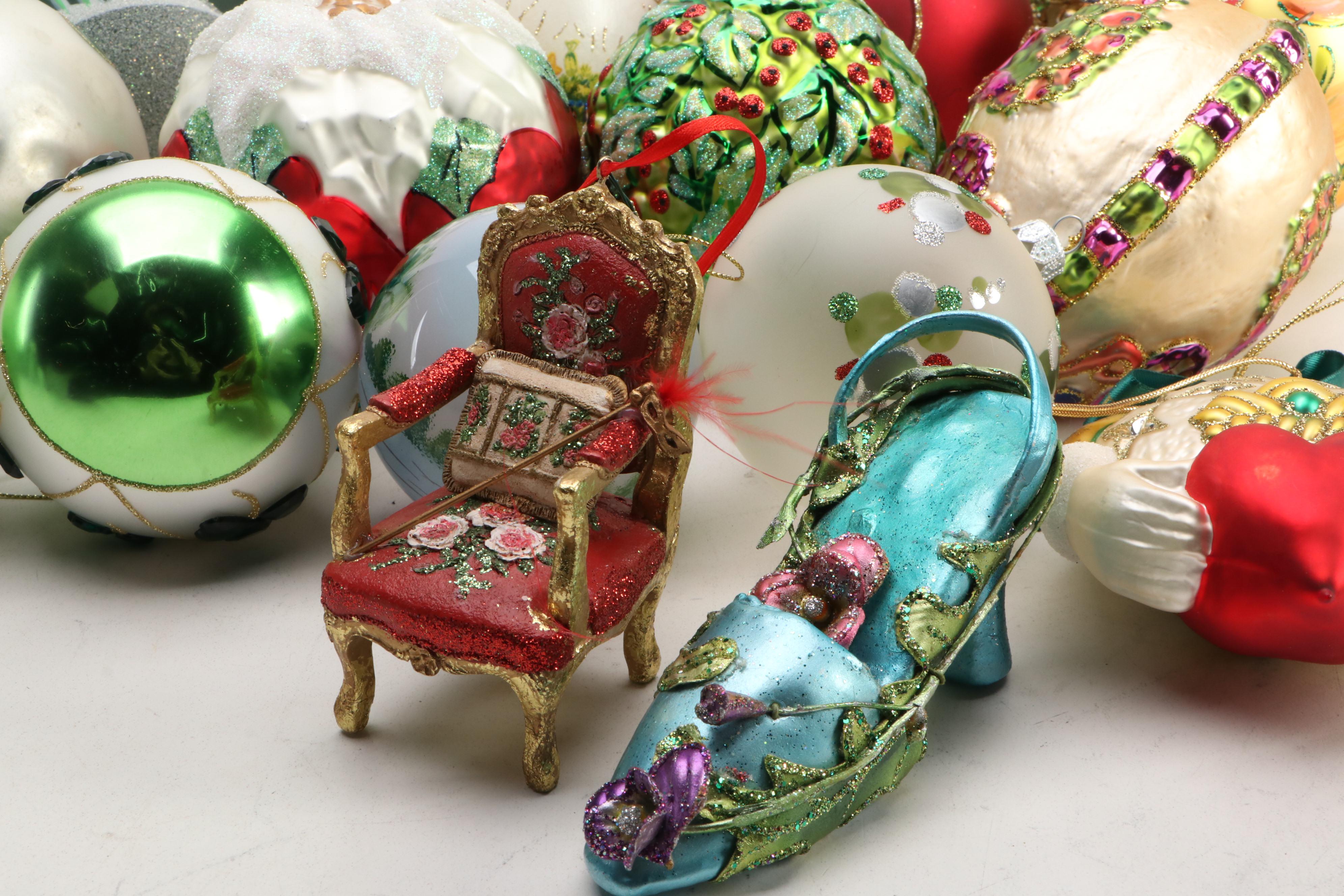 Mold Blown Mercury Glass and Other Christmas Ornaments