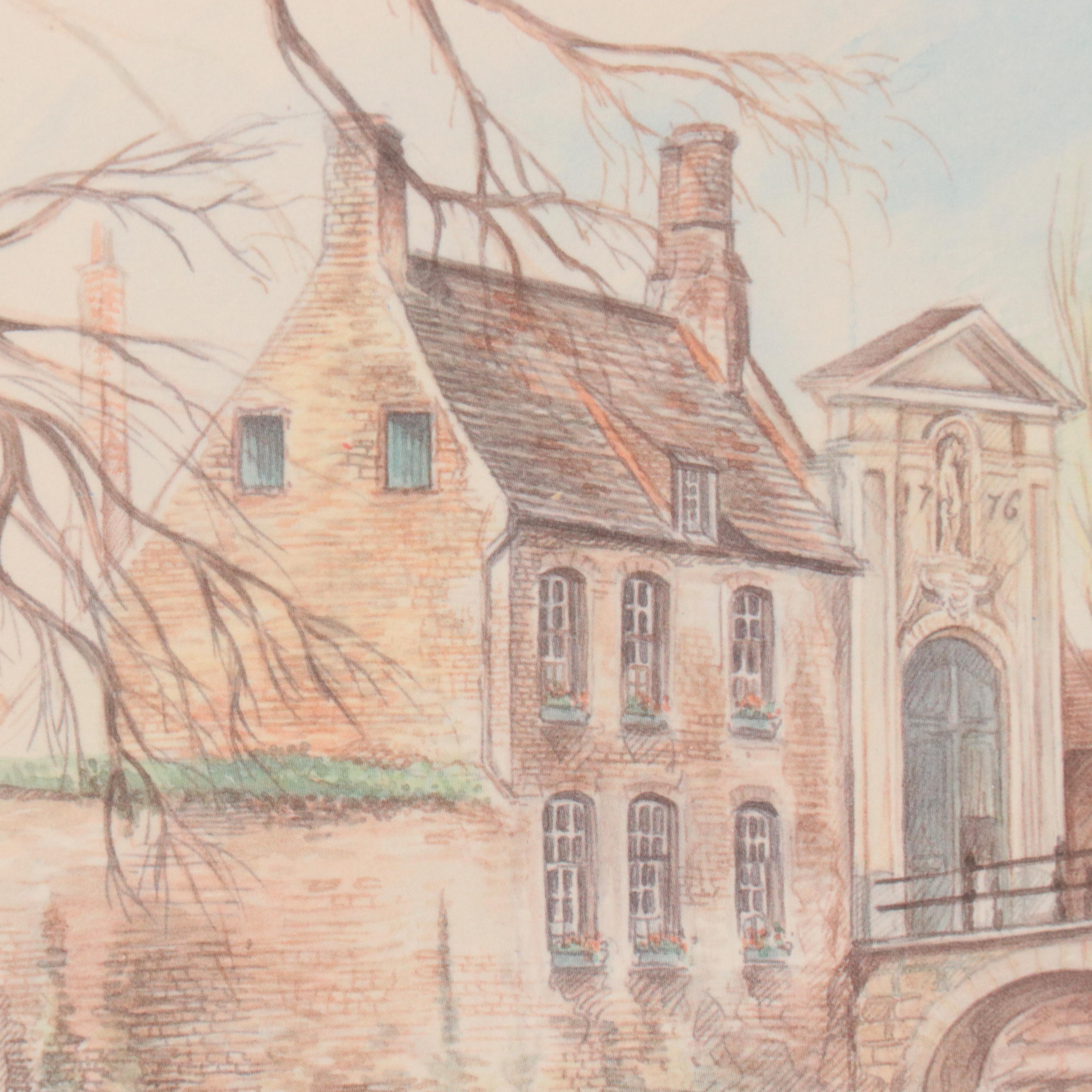 After Burnadette Voz Offset Lithographs of Village Landscapes