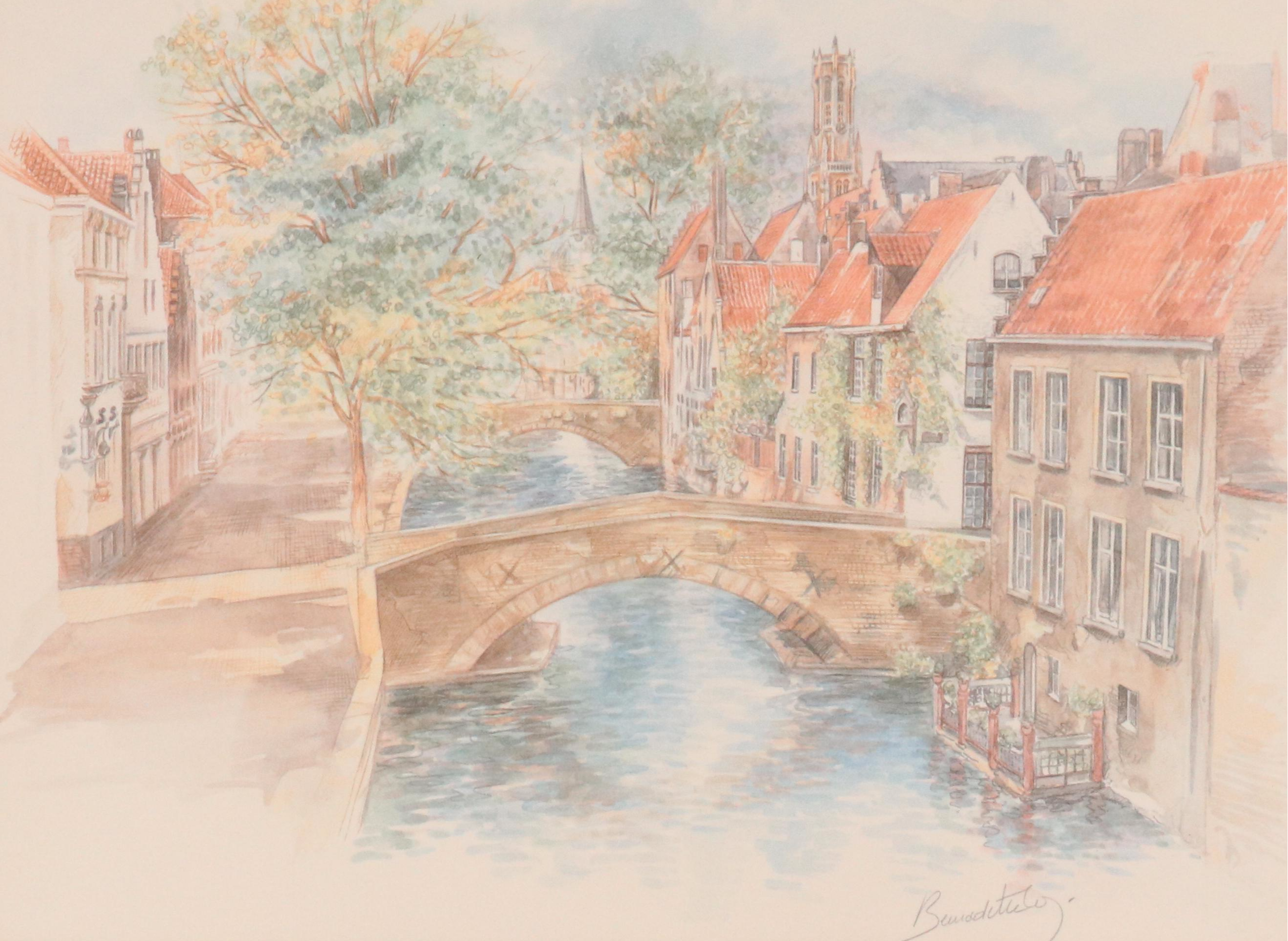 After Burnadette Voz Offset Lithographs of Village Landscapes