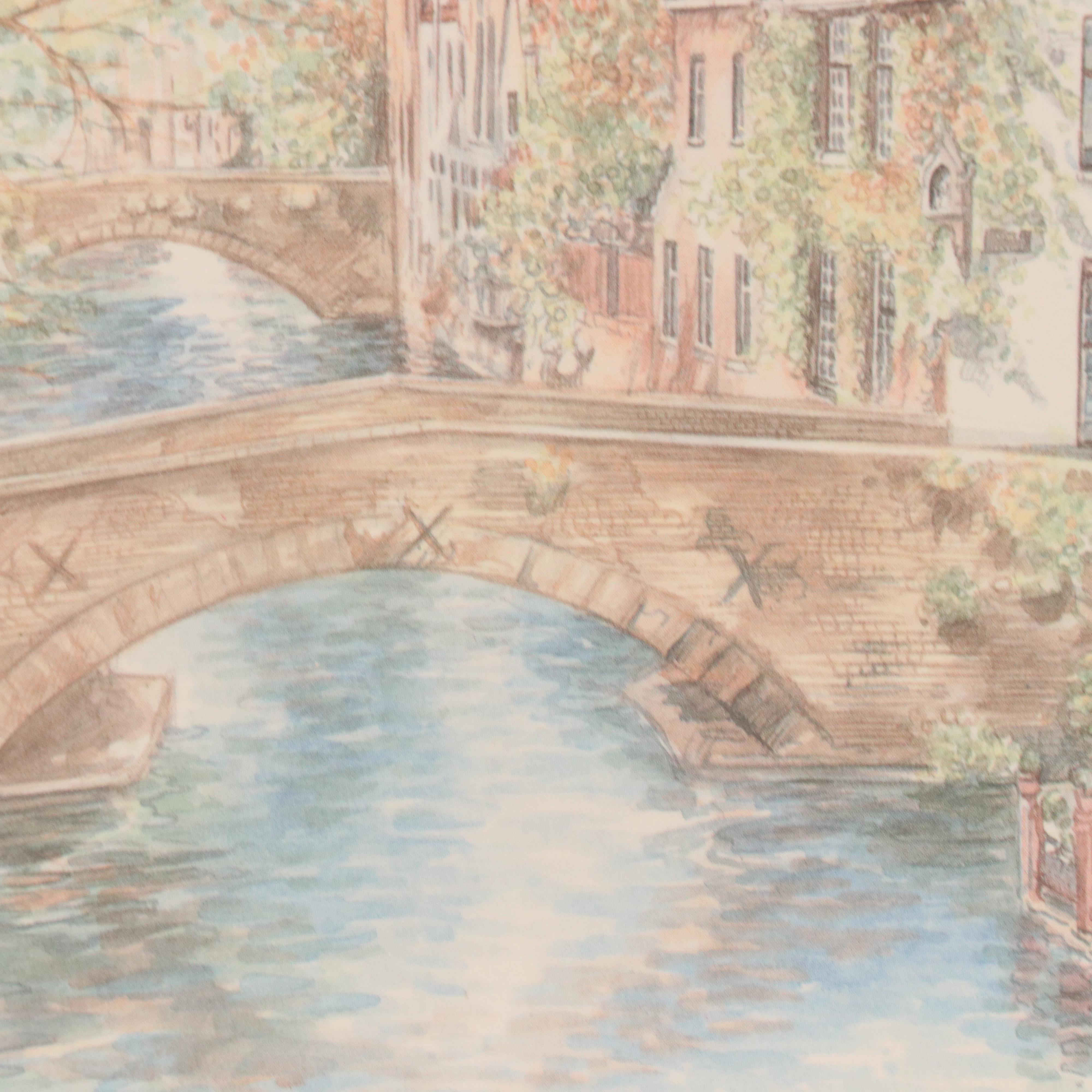 After Burnadette Voz Offset Lithographs of Village Landscapes