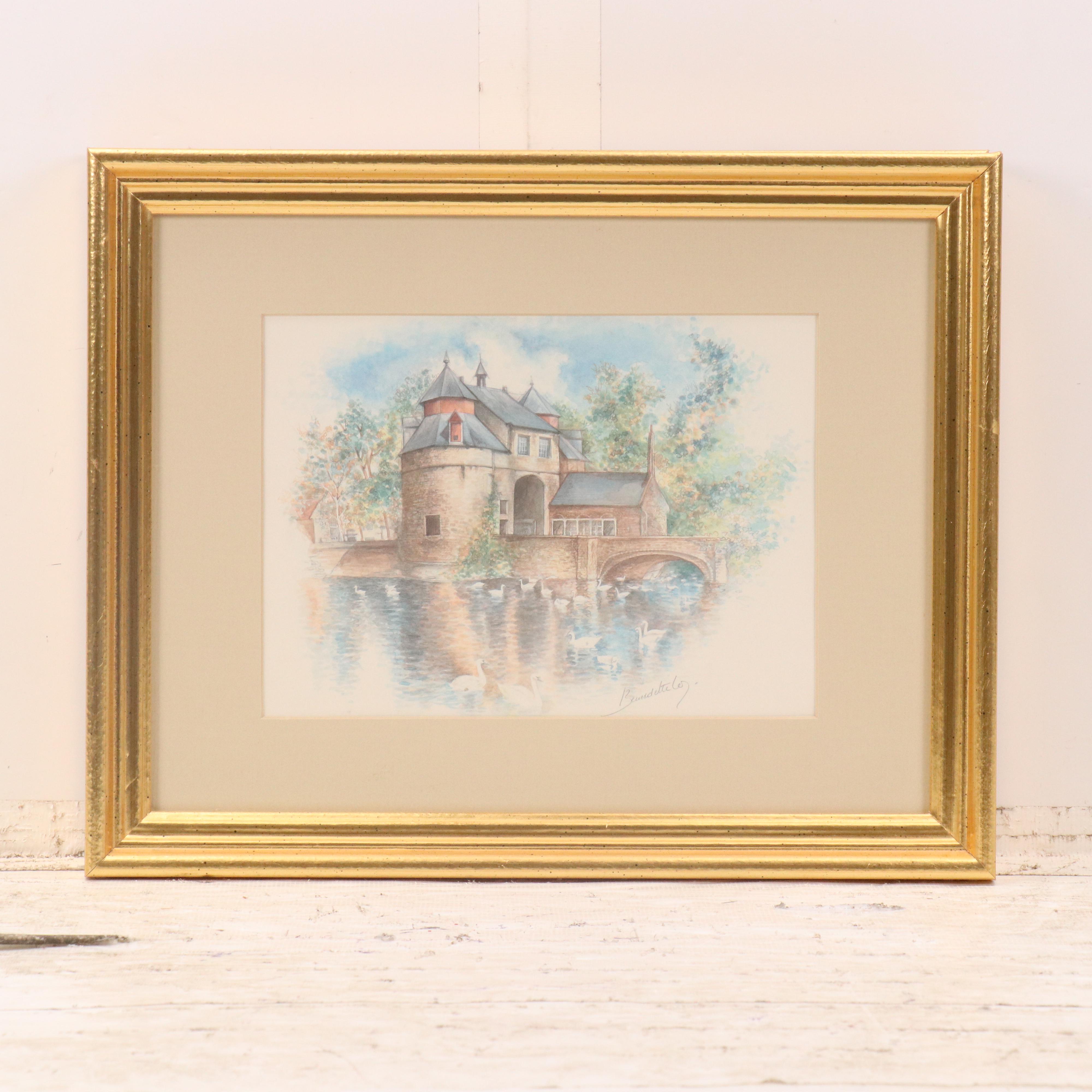 After Burnadette Voz Offset Lithographs of Village Landscapes