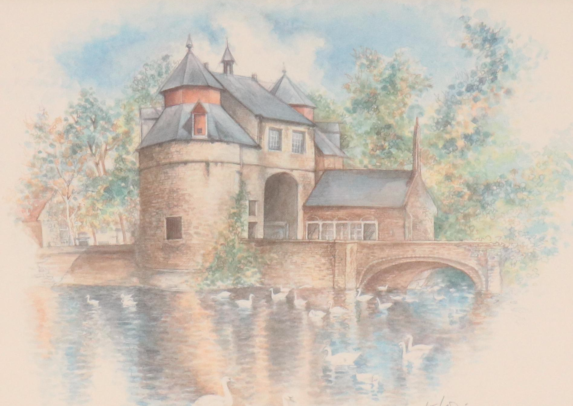 After Burnadette Voz Offset Lithographs of Village Landscapes