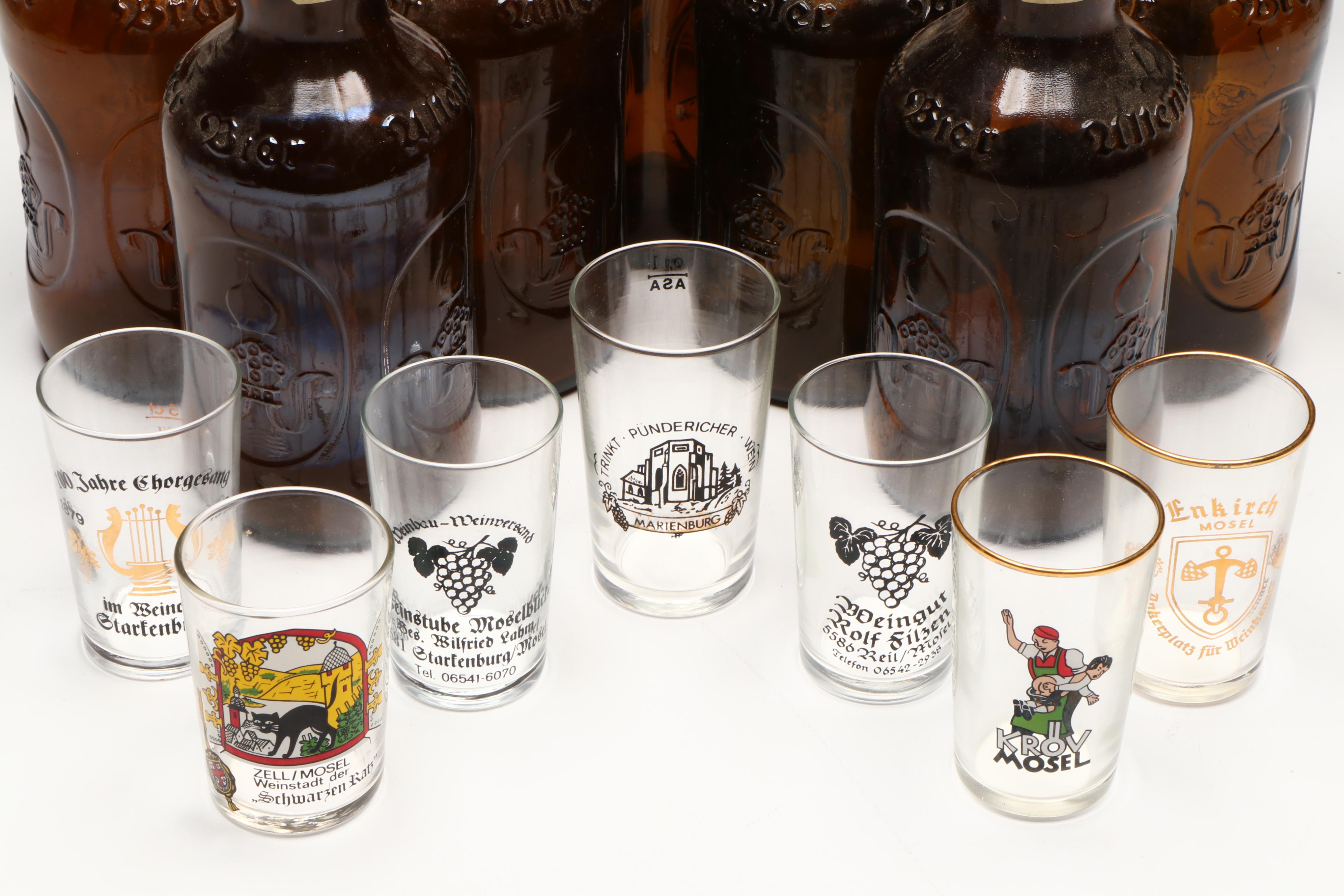 Altenmünster "Brauer Bier" Glass Bottles with Souvenir Shot Glasses