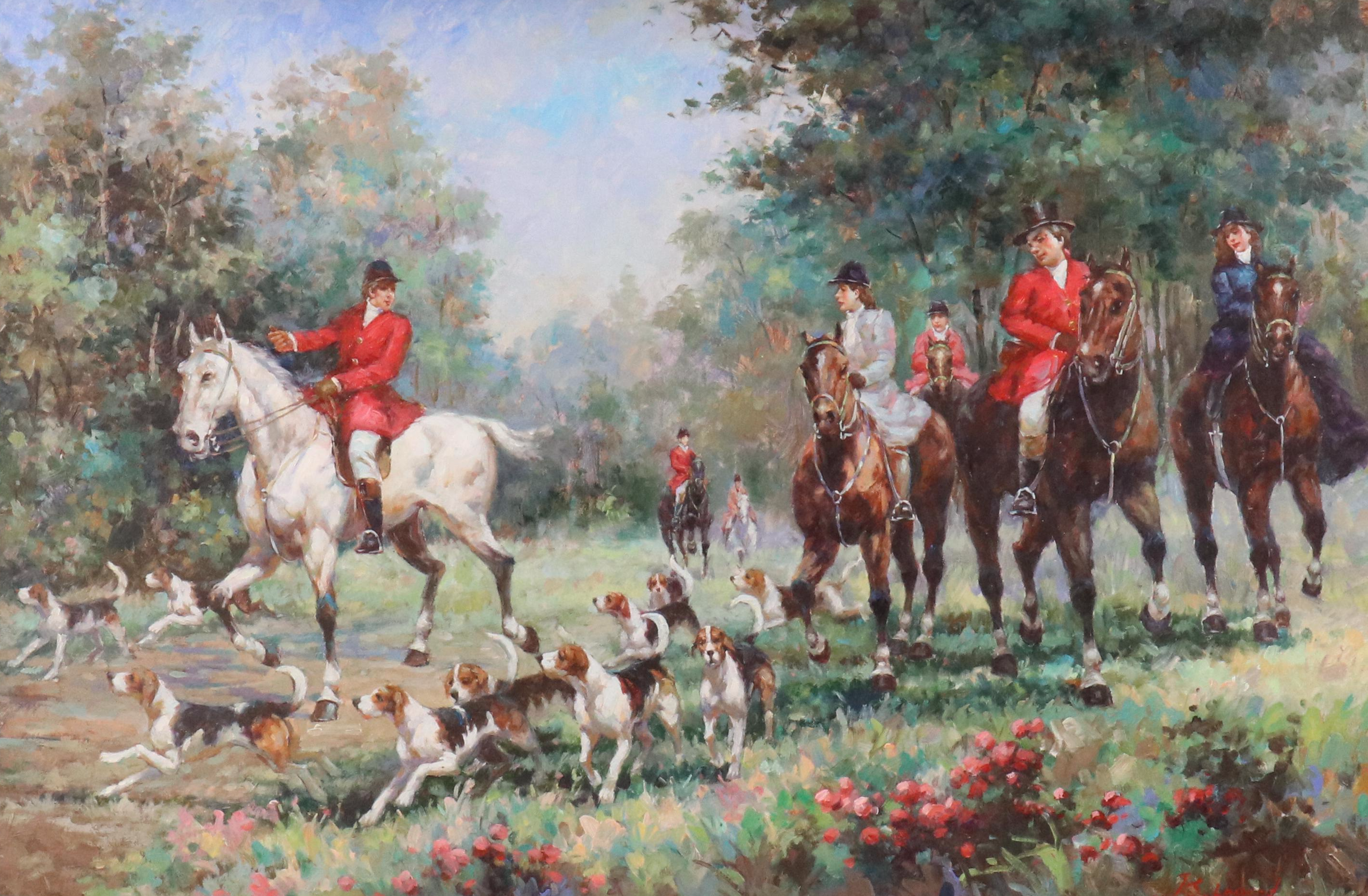 English Hunting Scene Oil Painting