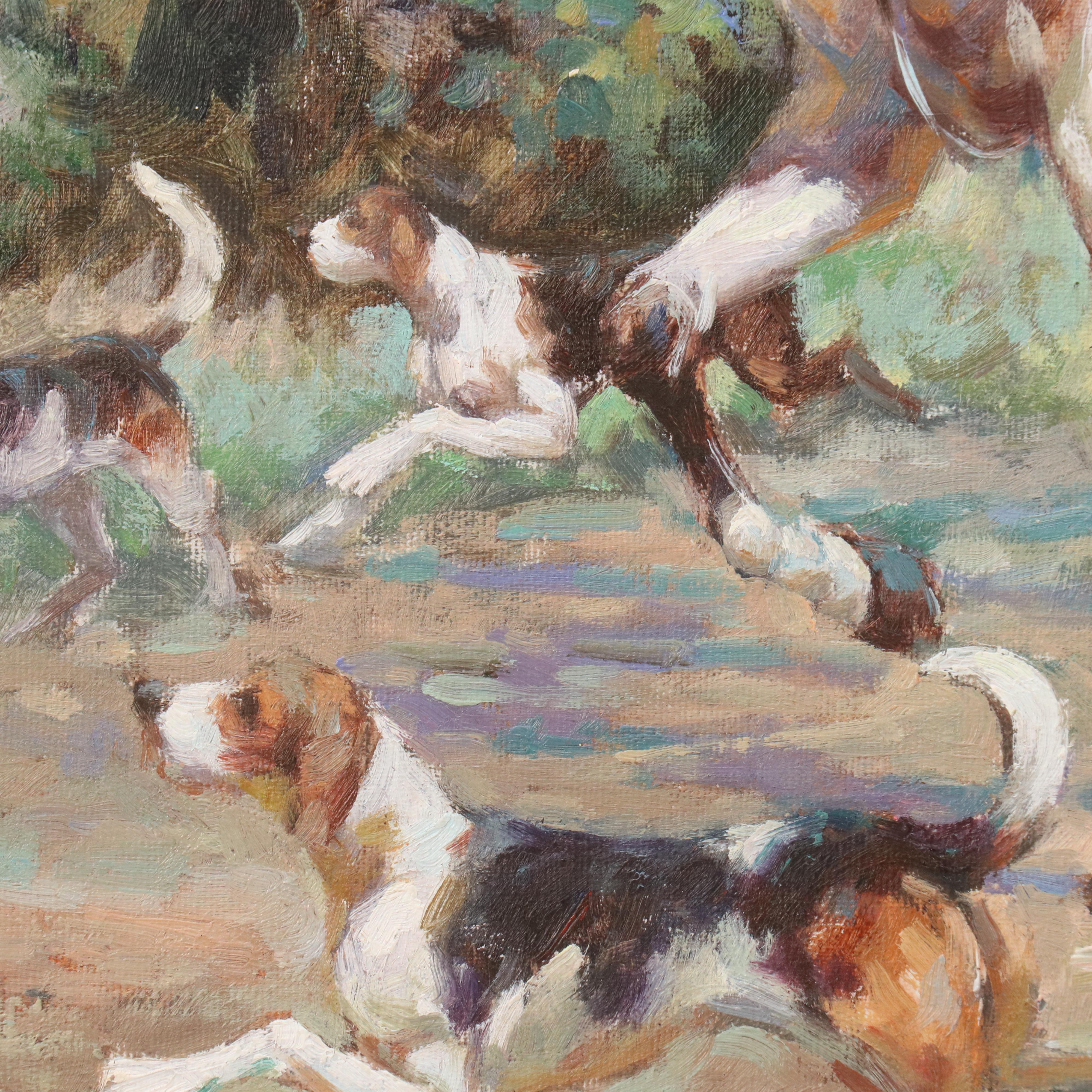 English Hunting Scene Oil Painting