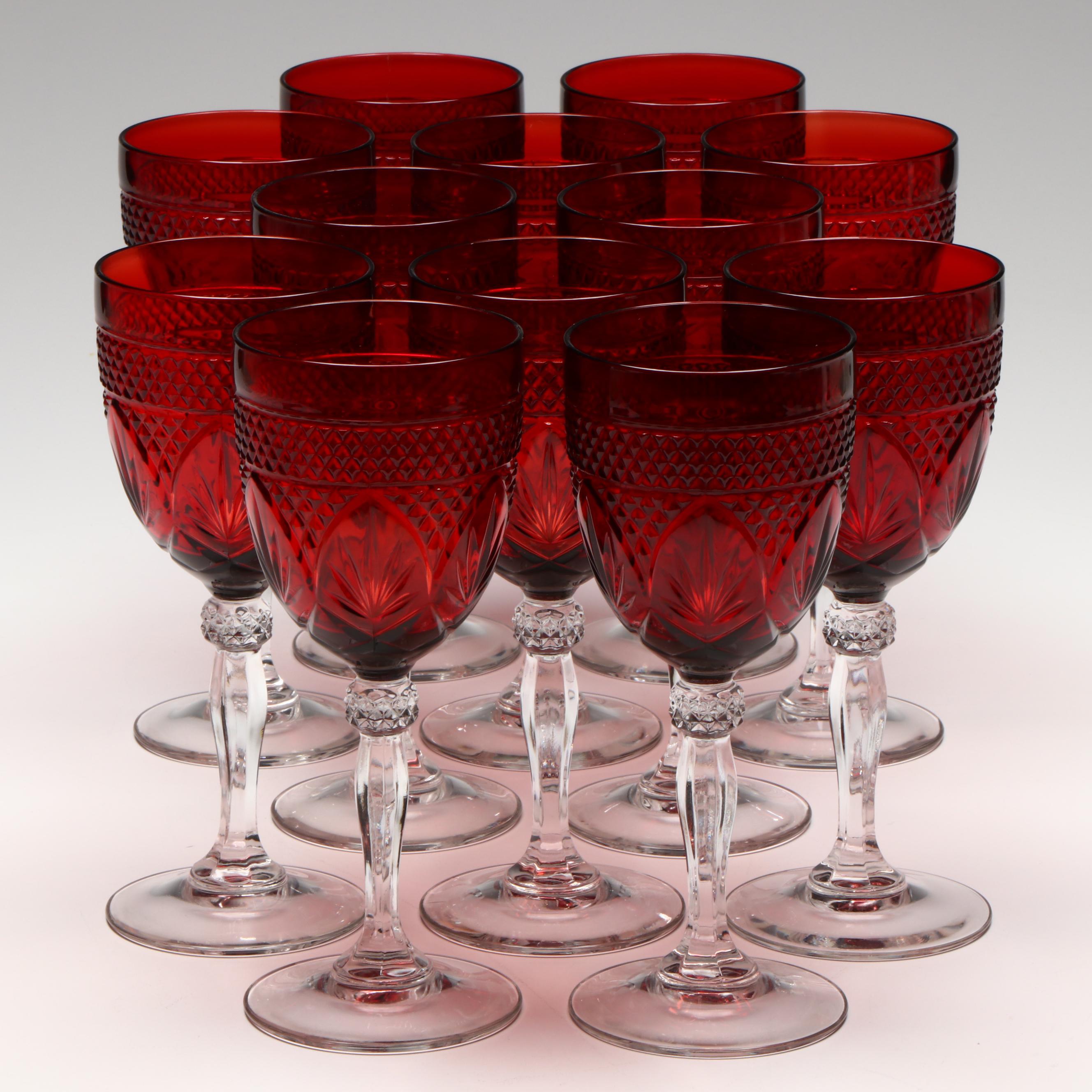 Cristal D'Arques Durand "Antique Ruby" Cut Crystal Water Goblets, 1999–2008