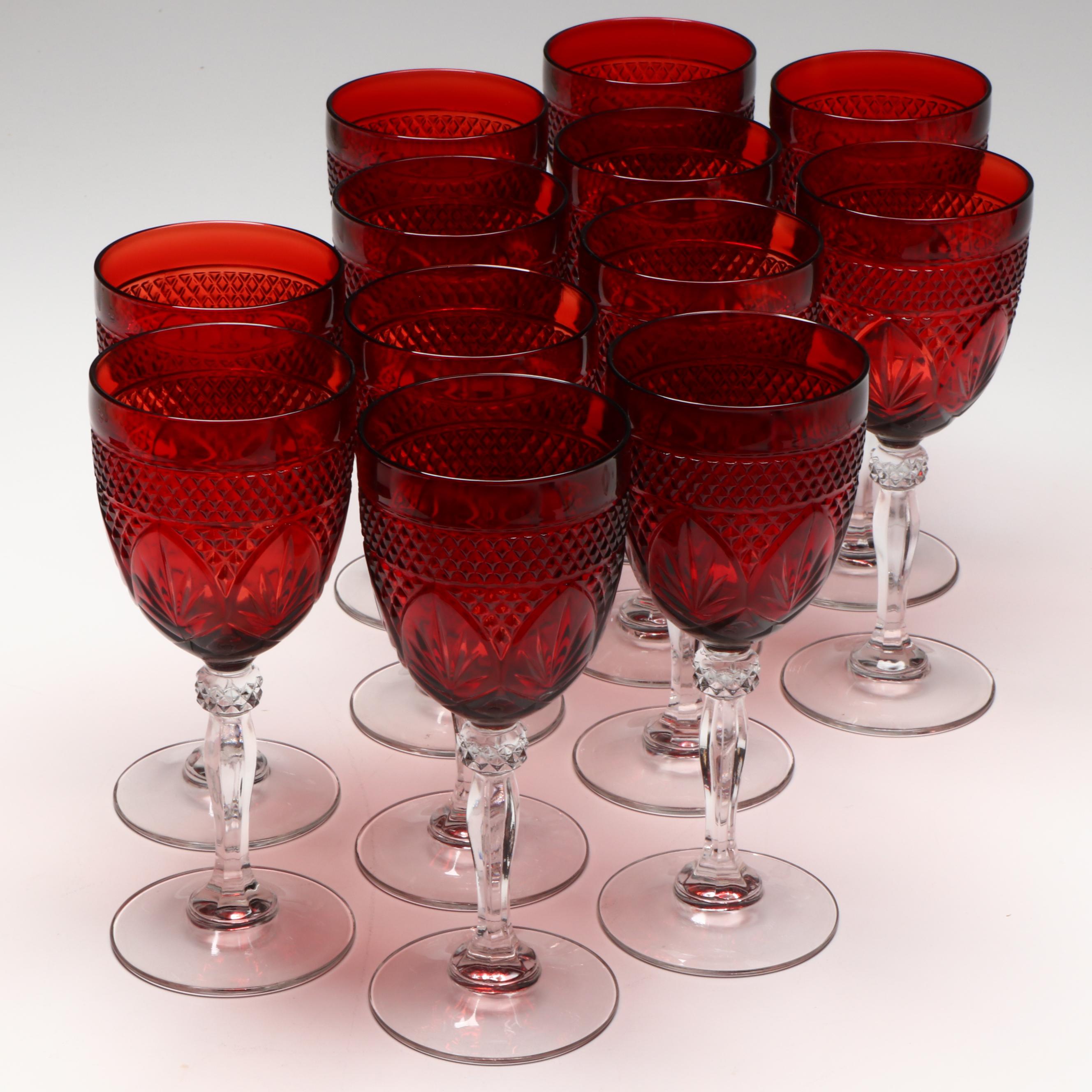 Cristal D'Arques Durand "Antique Ruby" Cut Crystal Water Goblets, 1999–2008