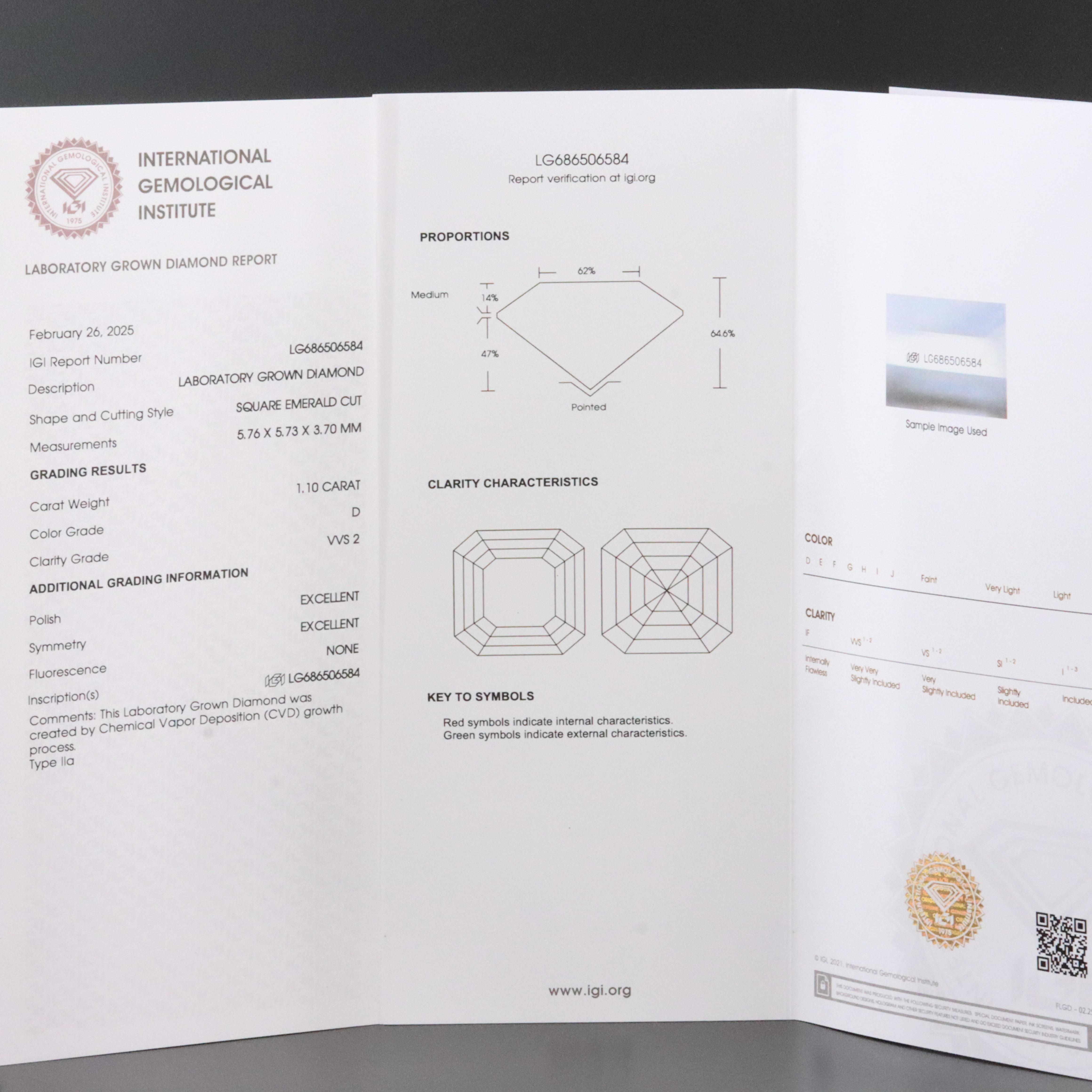 Loose 1.10 CT Lab Grown Diamond with IGI Report