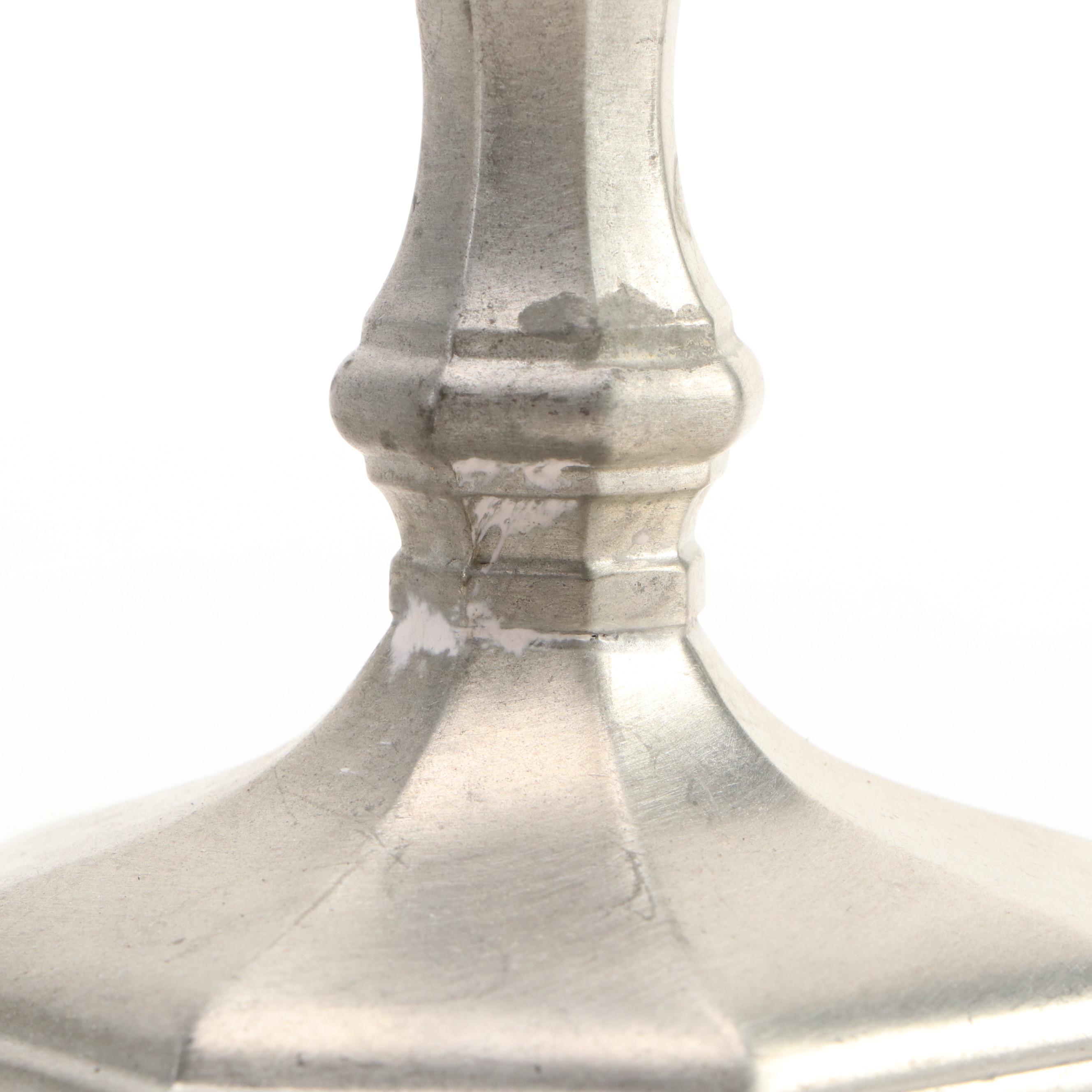 Pair of Gorham Federal Style Pewter Candlesticks, Mid to Late 20th Century