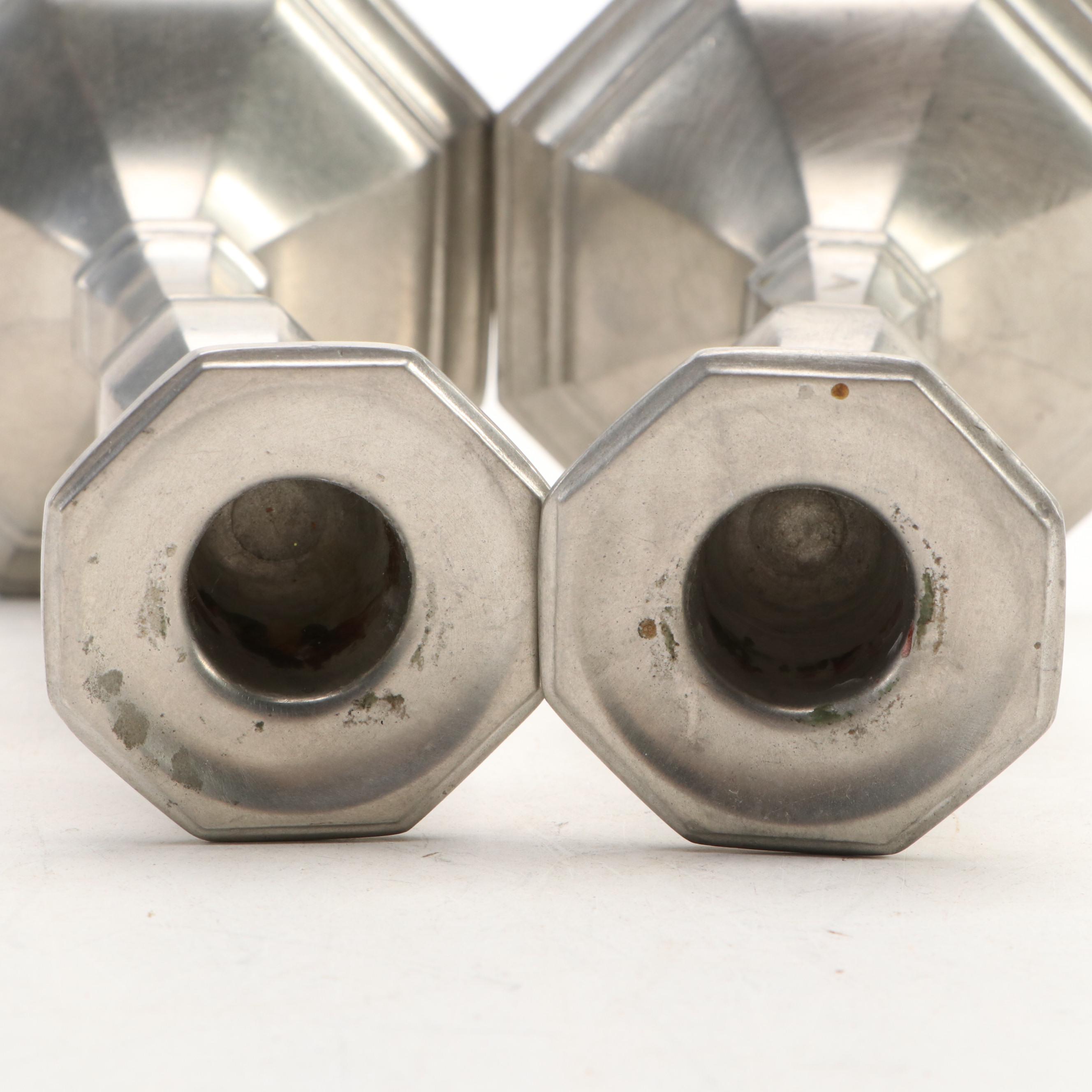 Pair of Gorham Federal Style Pewter Candlesticks, Mid to Late 20th Century