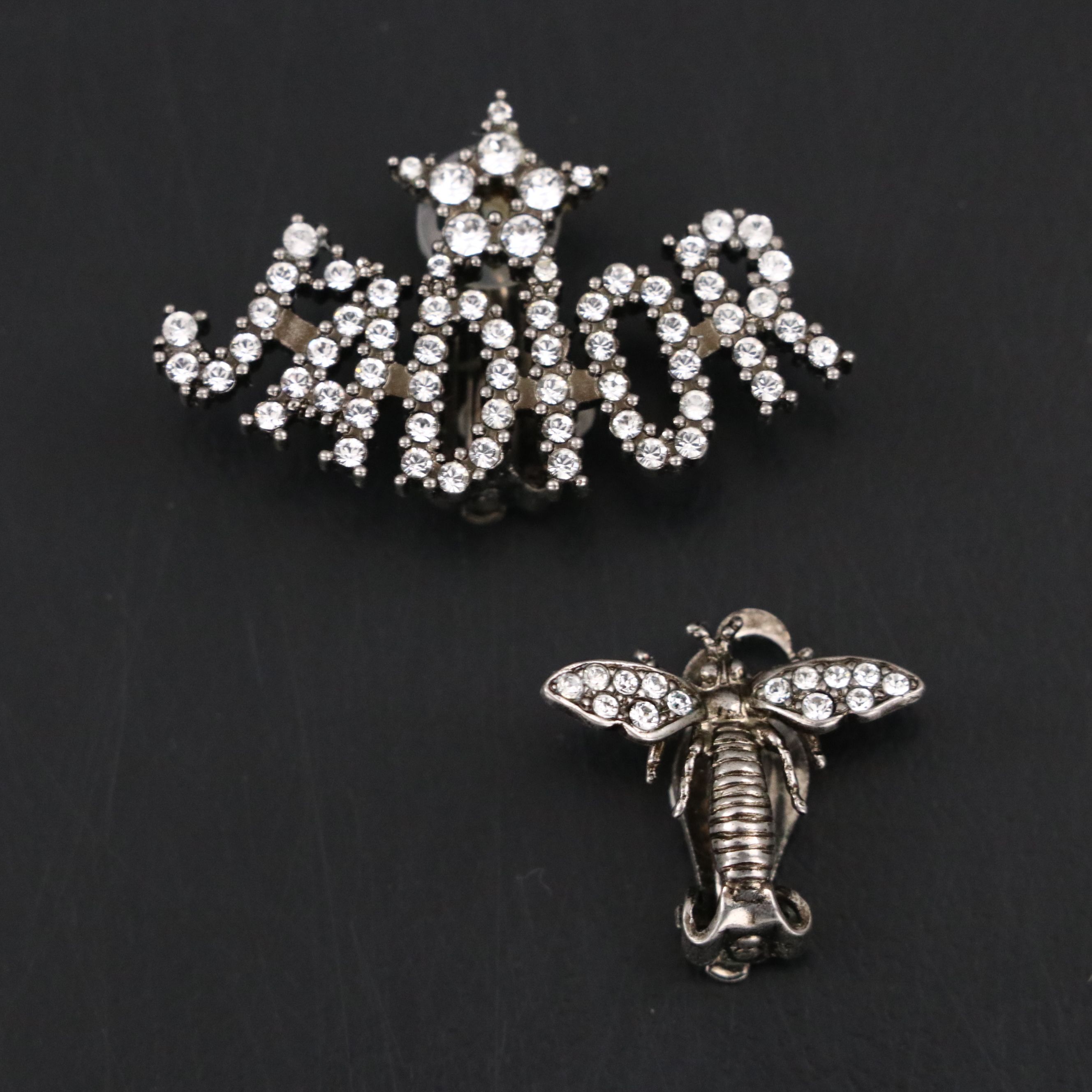 Christian Dior Rhinestone J'Adior Bee Logo Clip Earrings