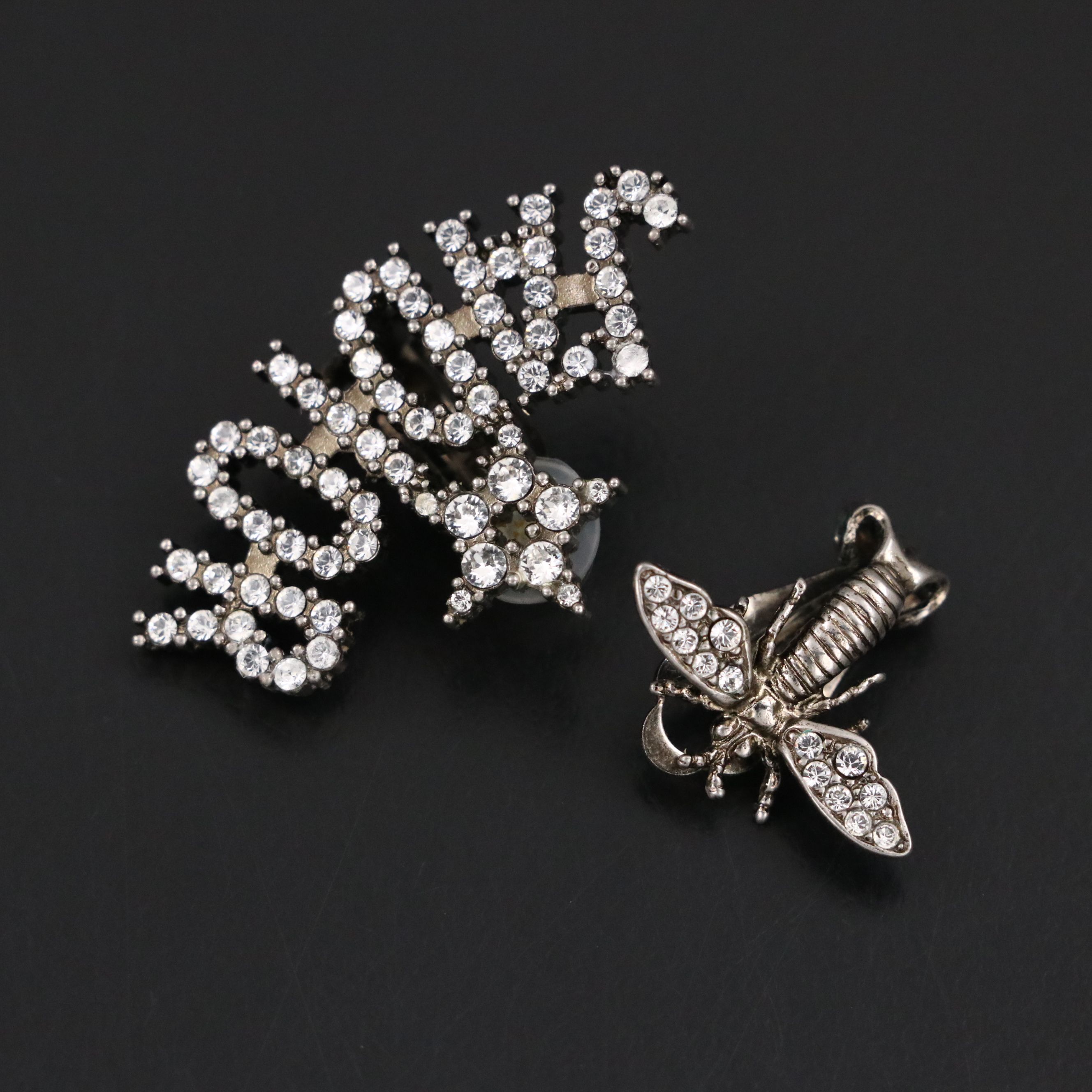 Christian Dior Rhinestone J'Adior Bee Logo Clip Earrings