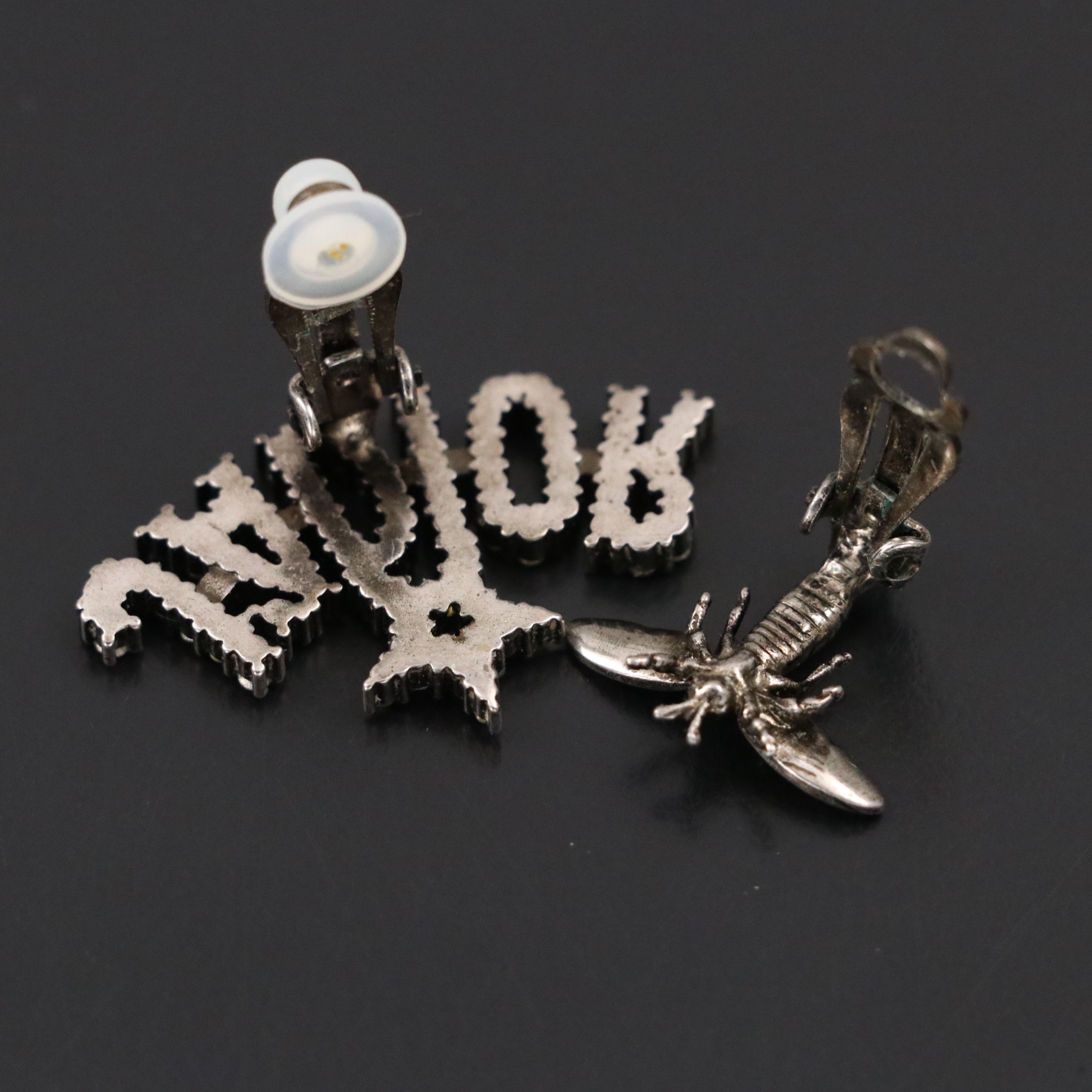 Christian Dior Rhinestone J'Adior Bee Logo Clip Earrings