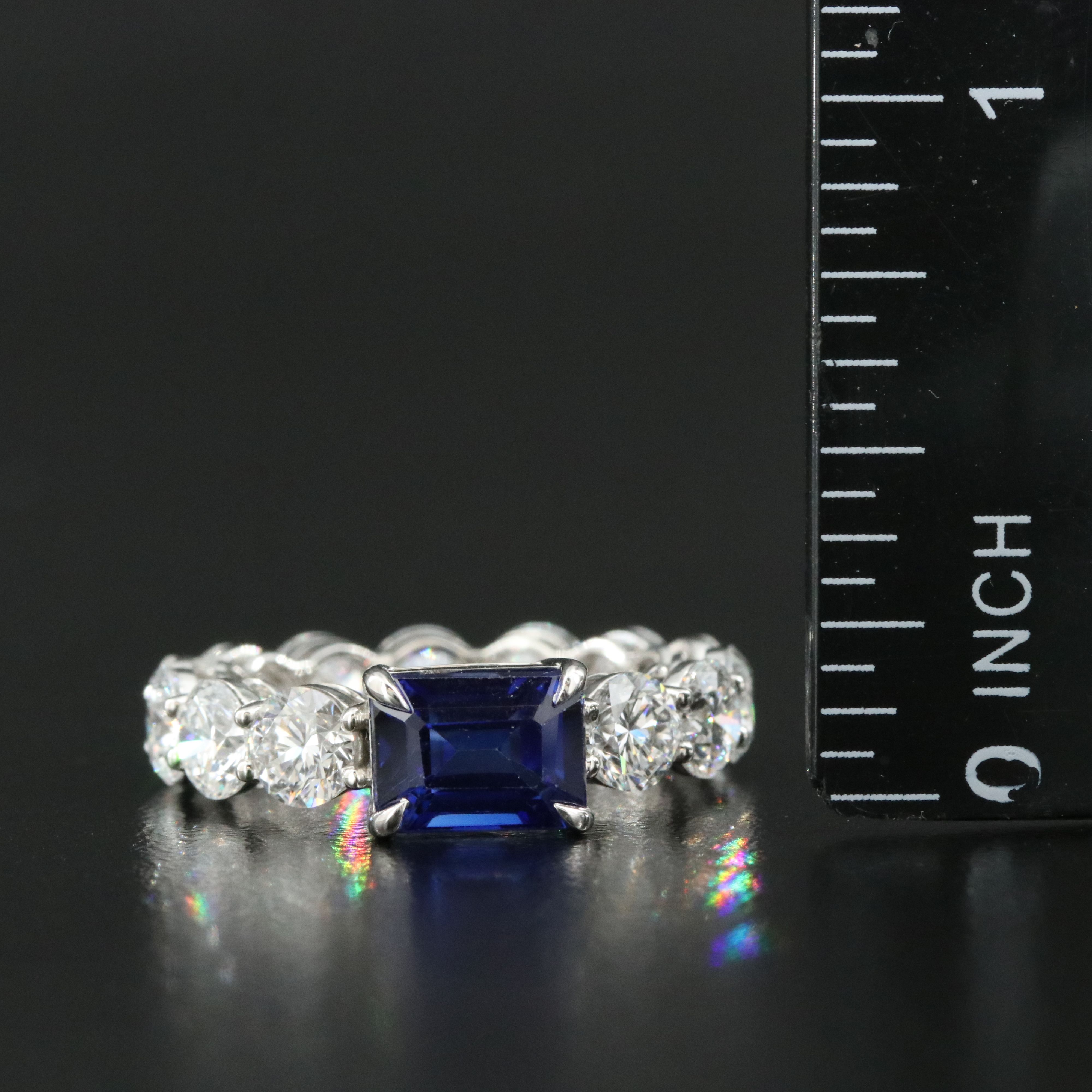 Platinum 2.15 CT Sapphire and 4.55 CTW Lab Grown Diamond Eternity Ring