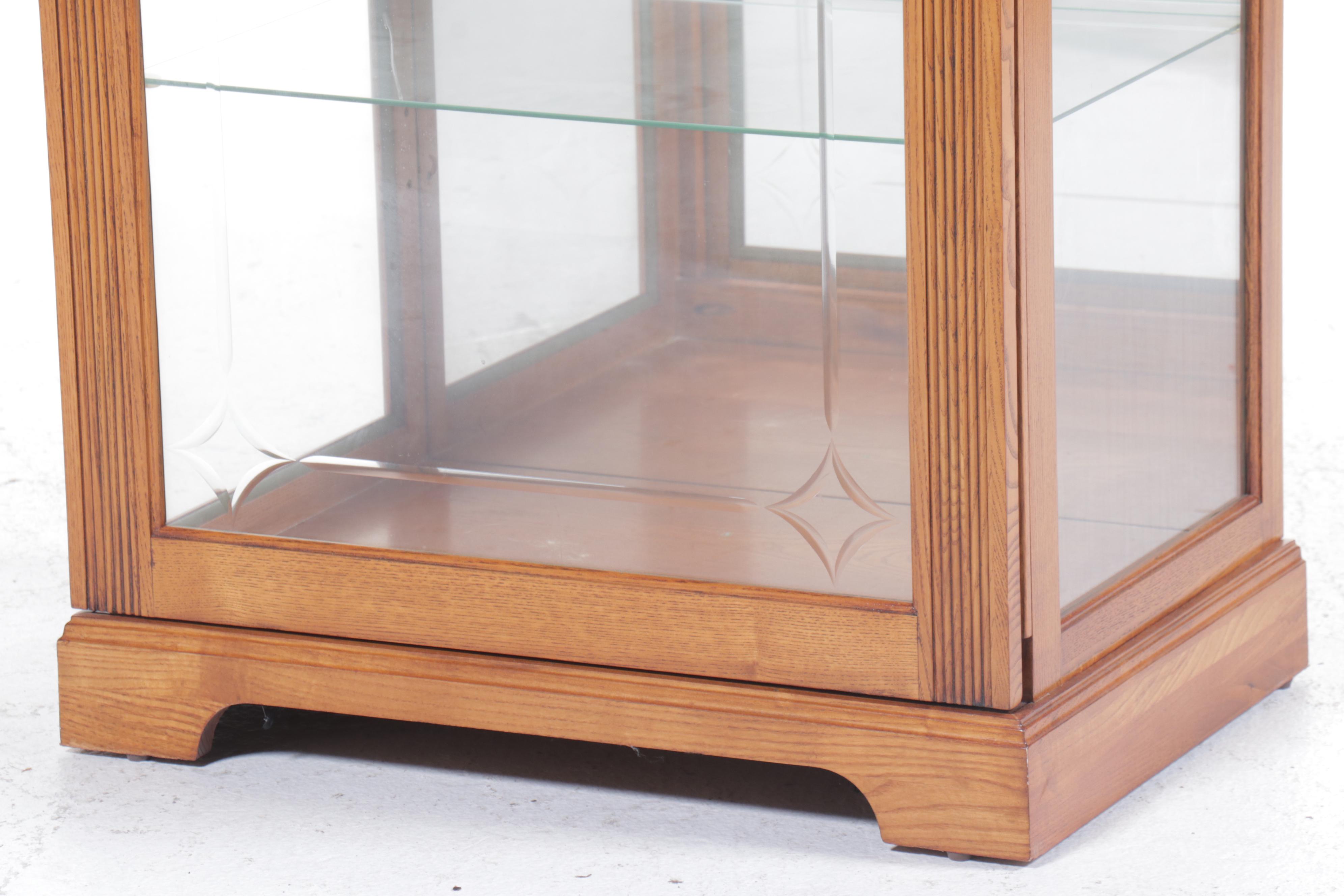 Pulaski Furniture Oak and Cut Glass Curio Cabinet