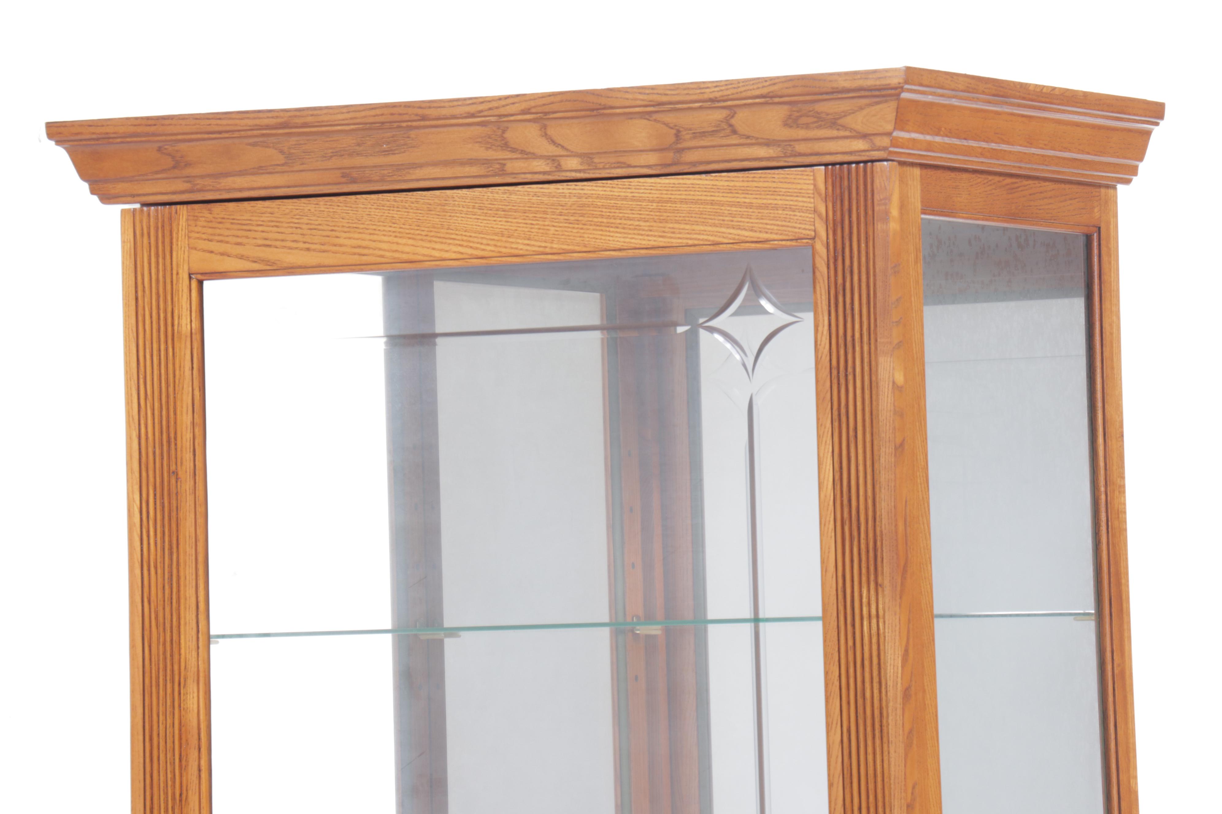 Pulaski Furniture Oak and Cut Glass Curio Cabinet