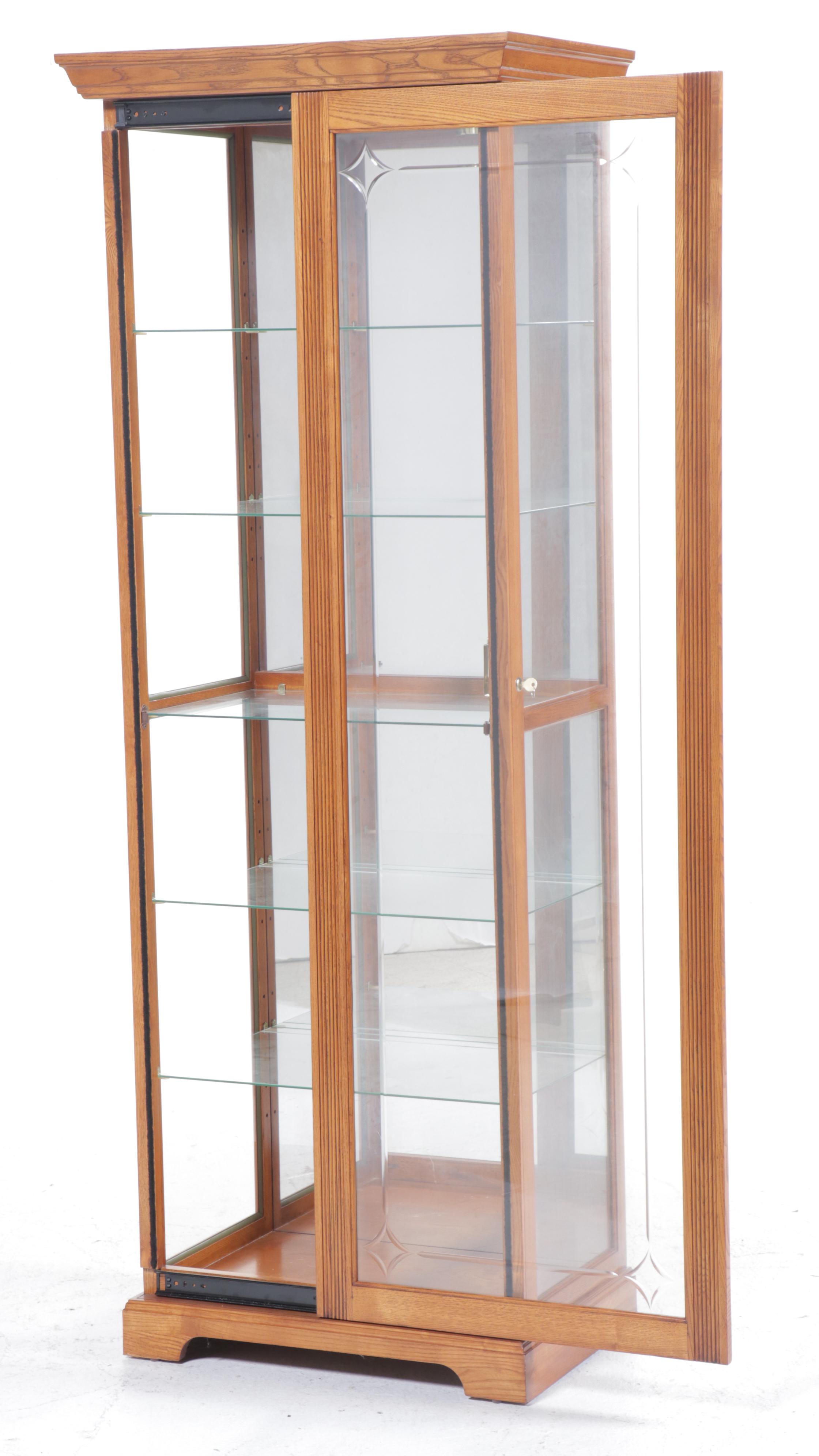 Pulaski Furniture Oak and Cut Glass Curio Cabinet