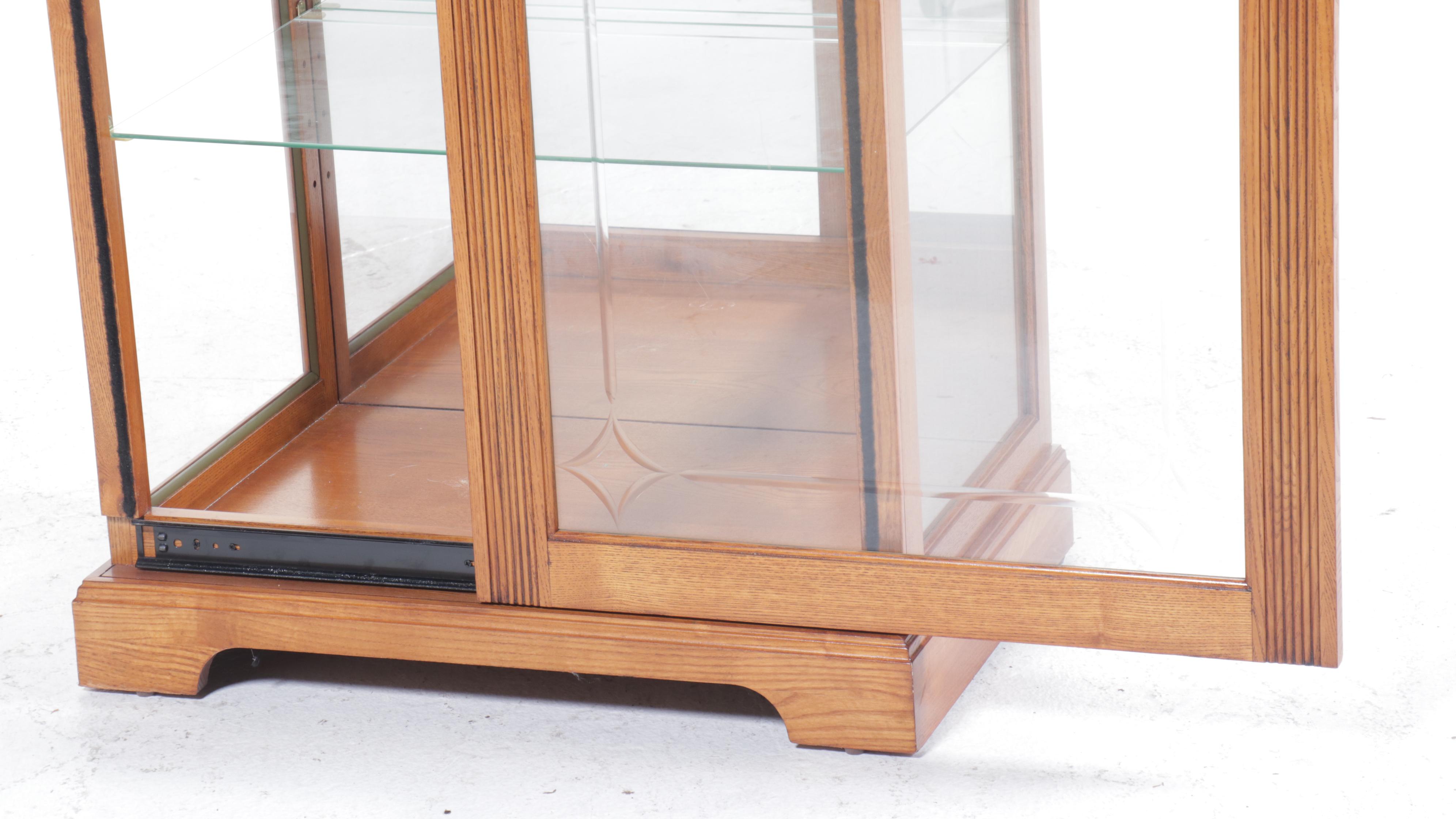 Pulaski Furniture Oak and Cut Glass Curio Cabinet