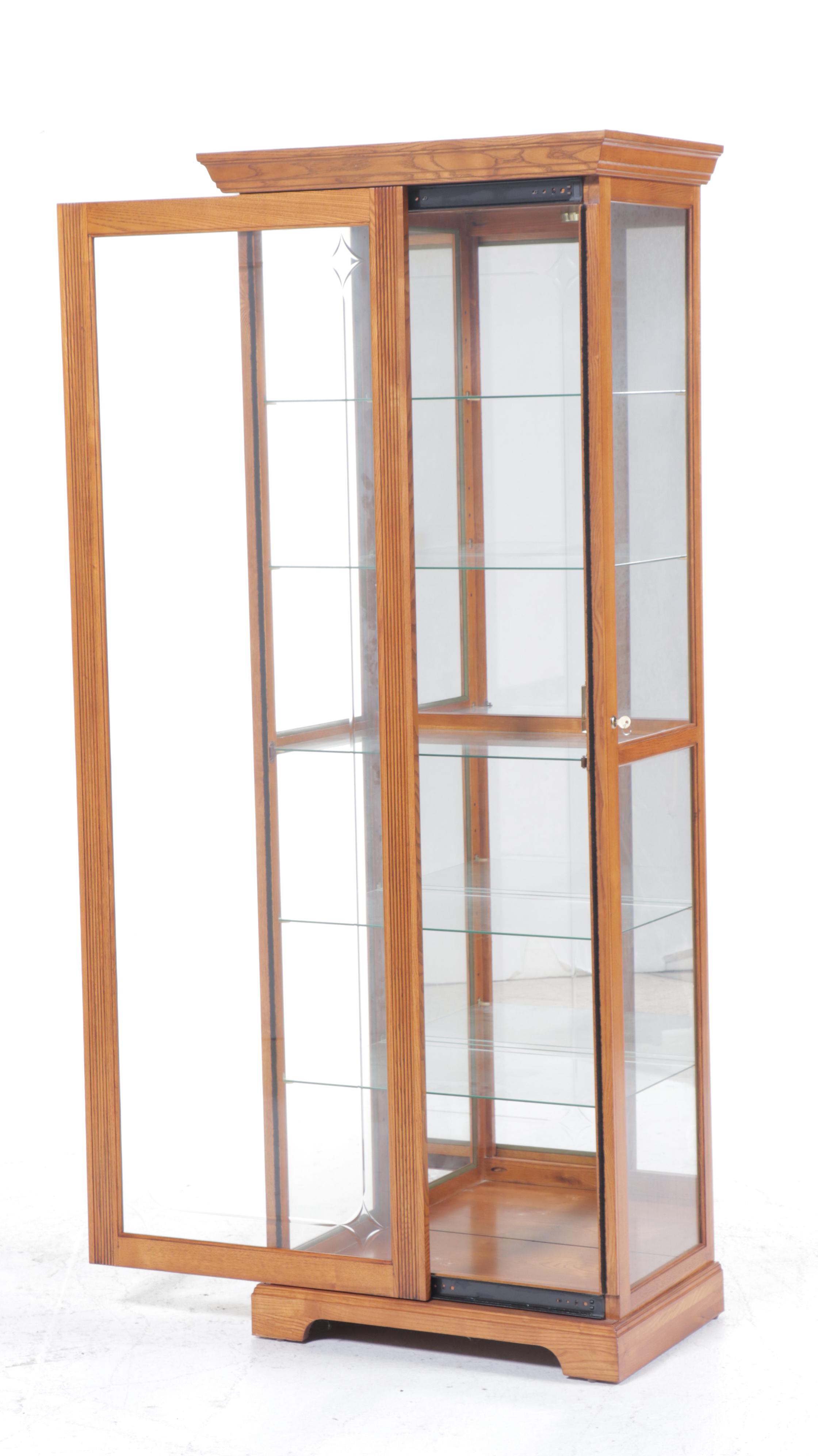 Pulaski Furniture Oak and Cut Glass Curio Cabinet
