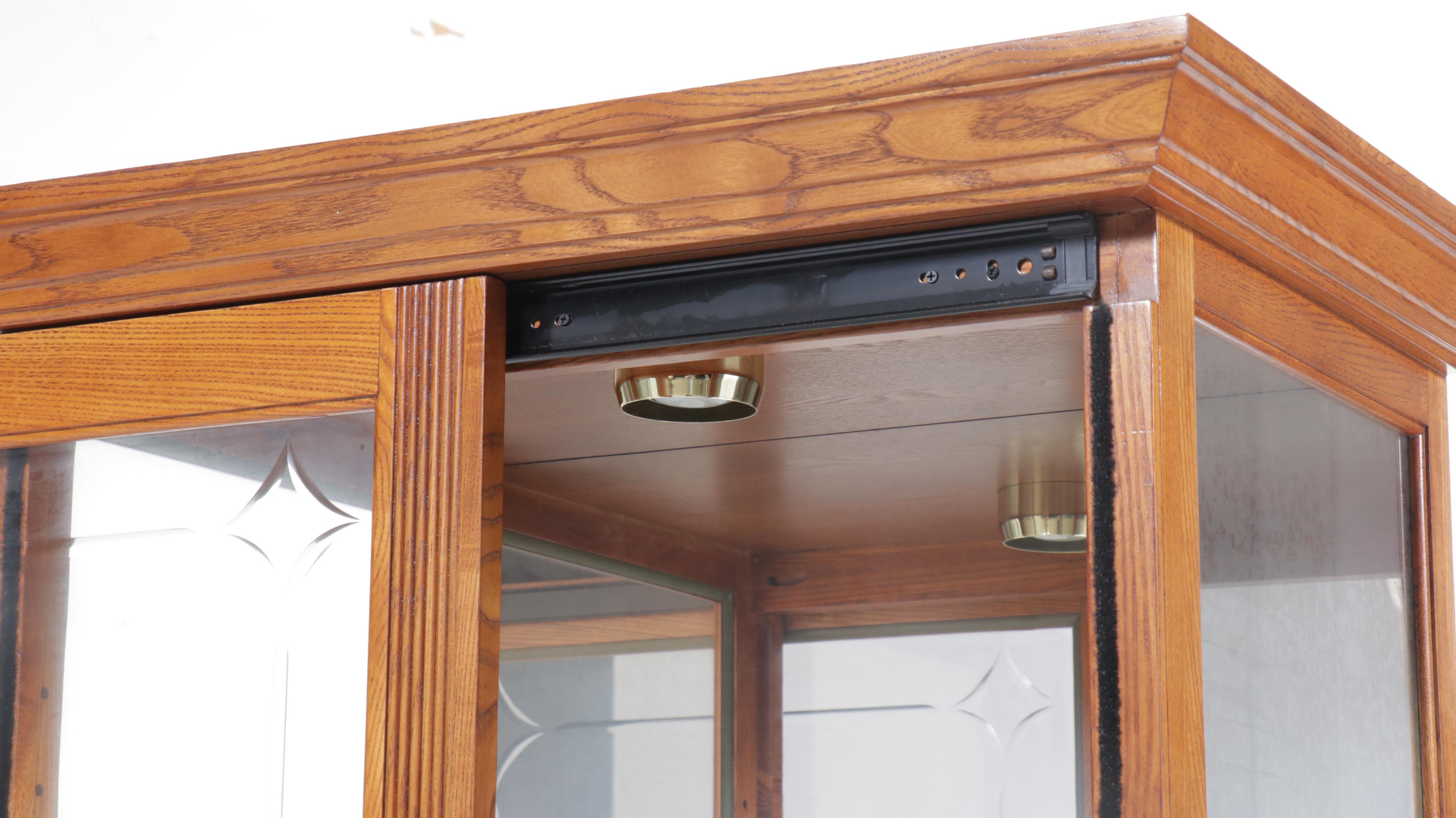 Pulaski Furniture Oak and Cut Glass Curio Cabinet