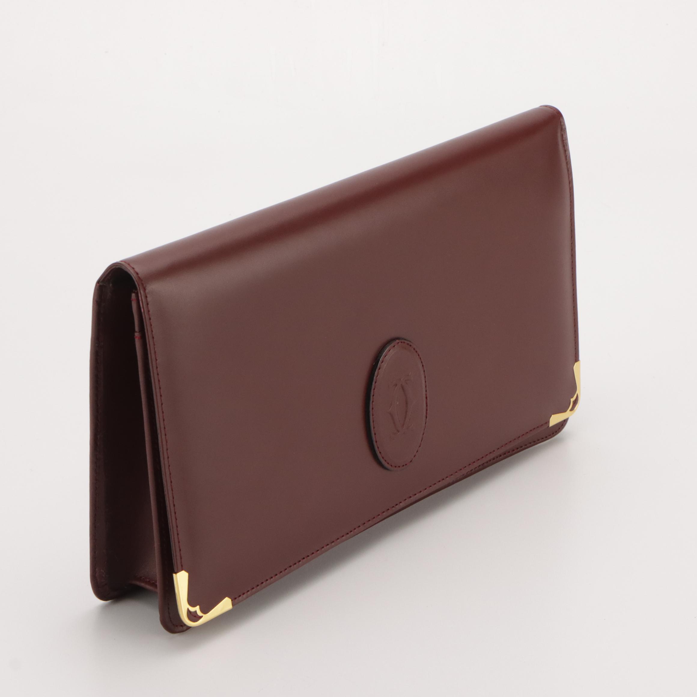 Cartier Les Must de Cartier Burgundy Leather Clutch with Box