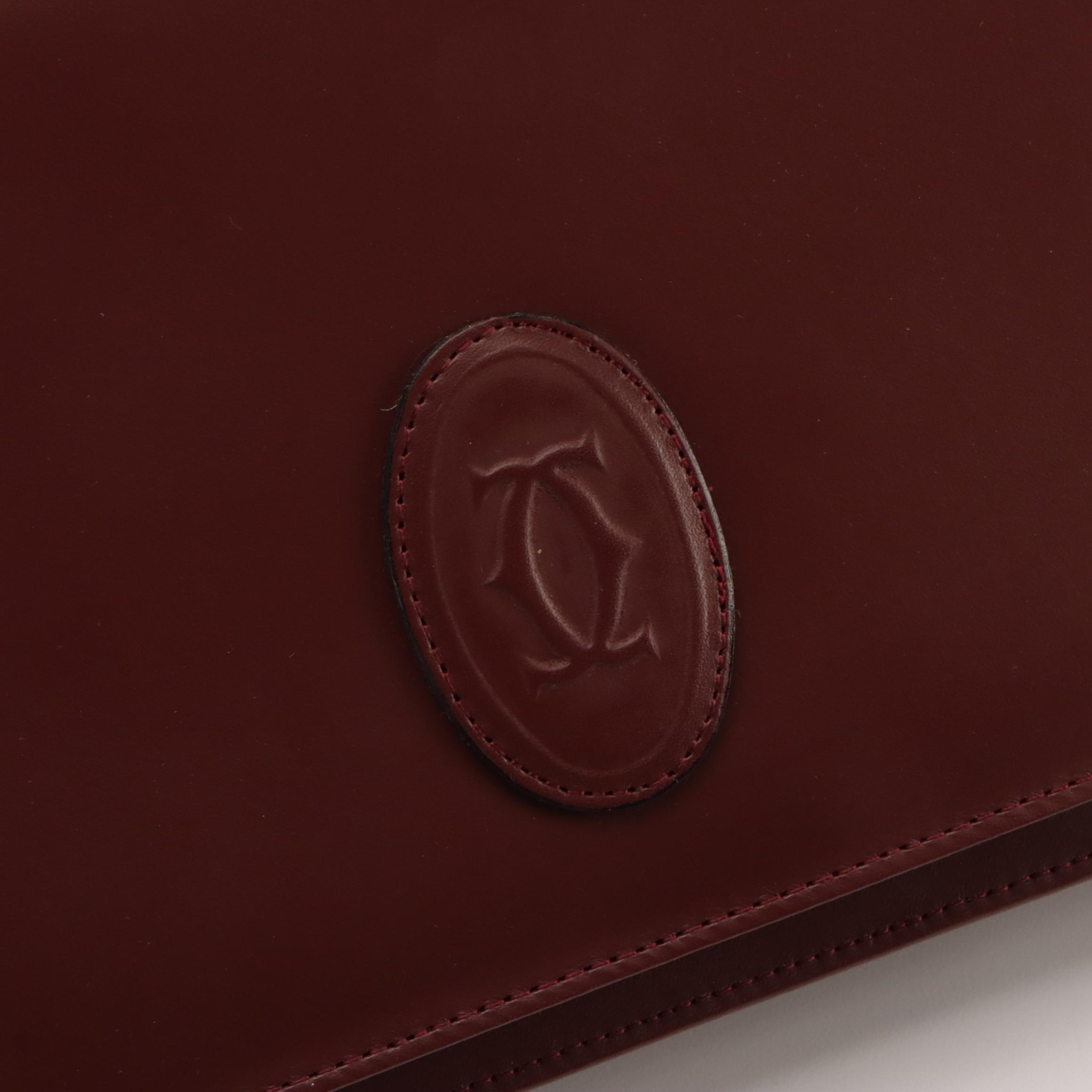 Cartier Les Must de Cartier Burgundy Leather Clutch with Box