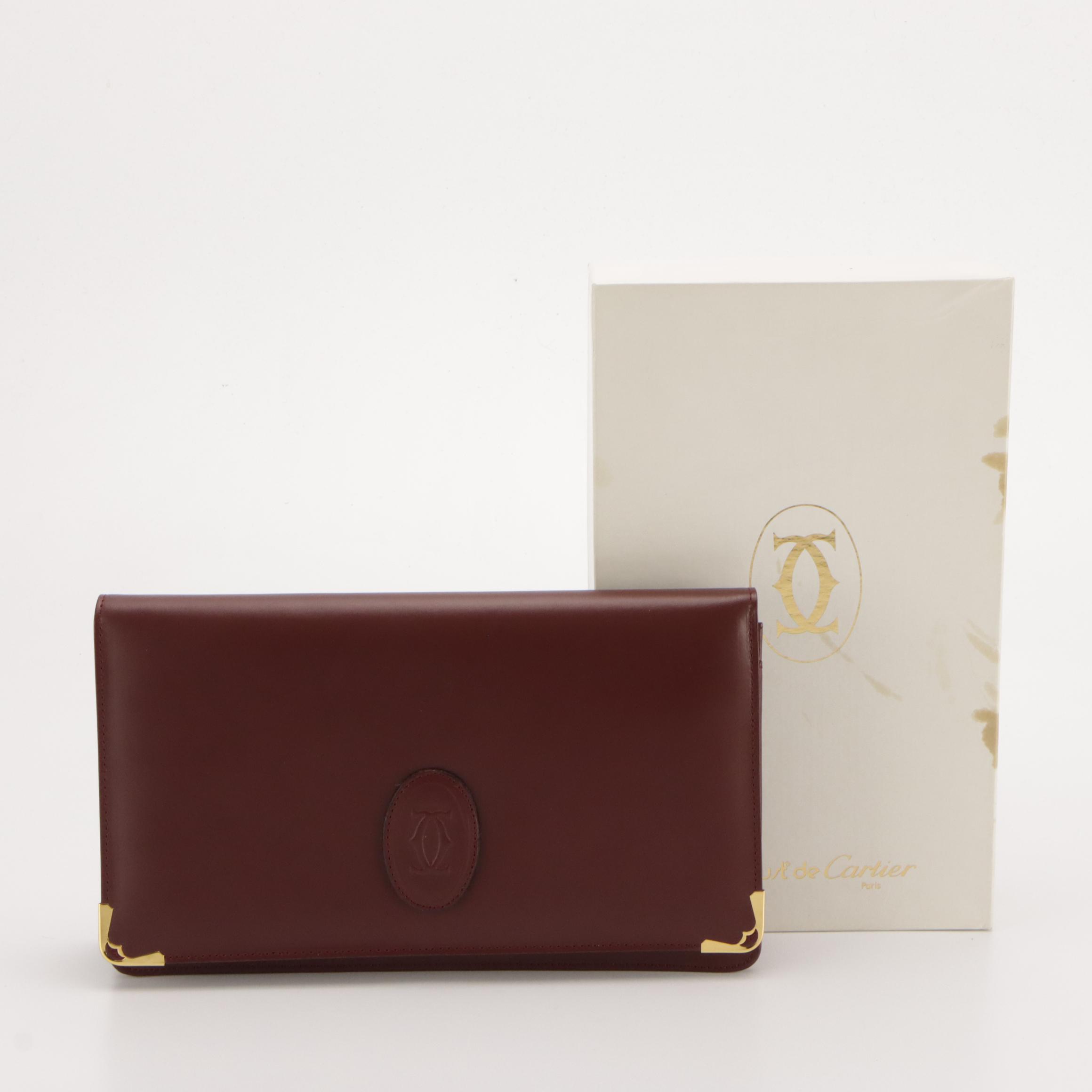 Cartier Les Must de Cartier Burgundy Leather Clutch with Box