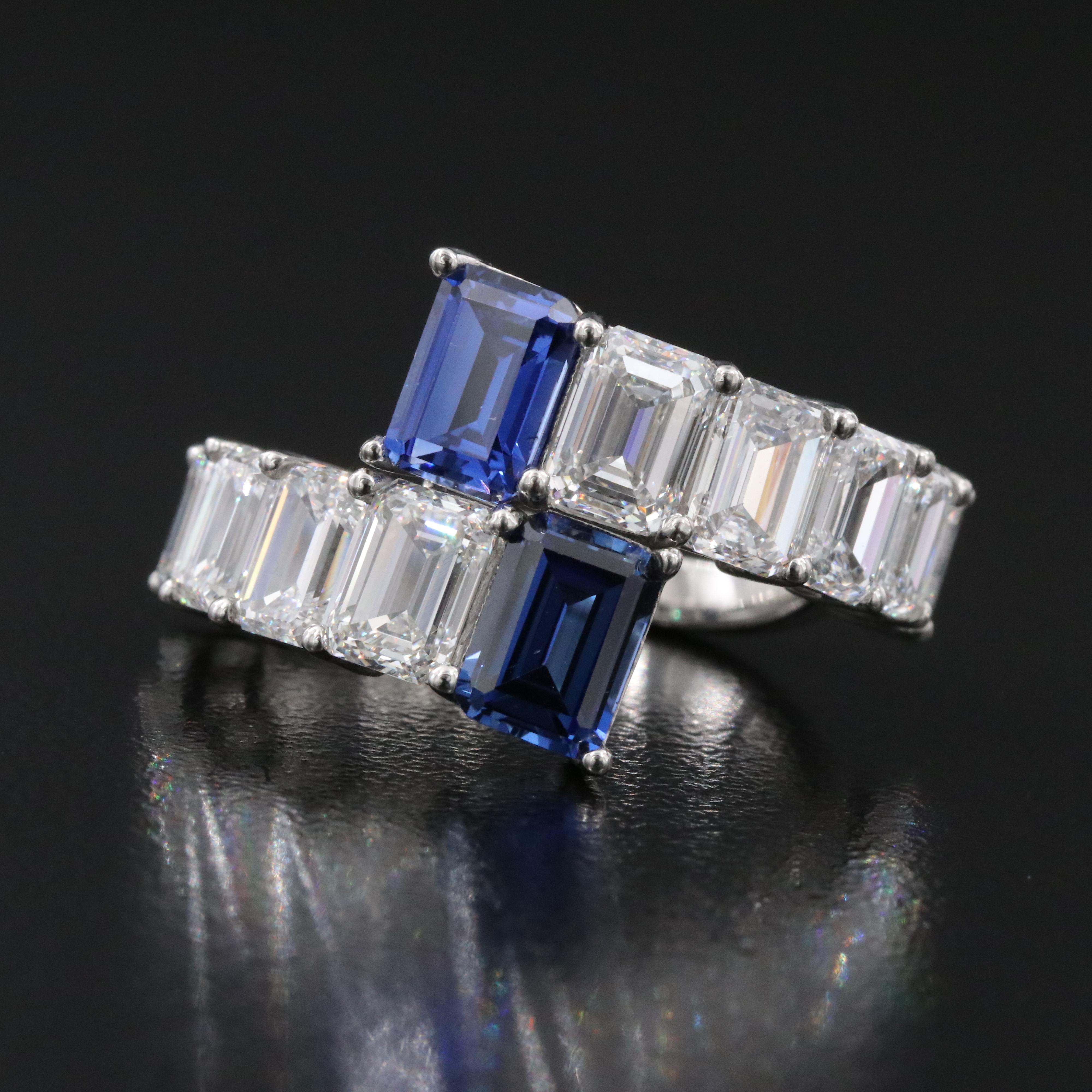 Platinum 2.42 CTW Sapphire and 5.39 CTW Lab Grown Diamond Ring