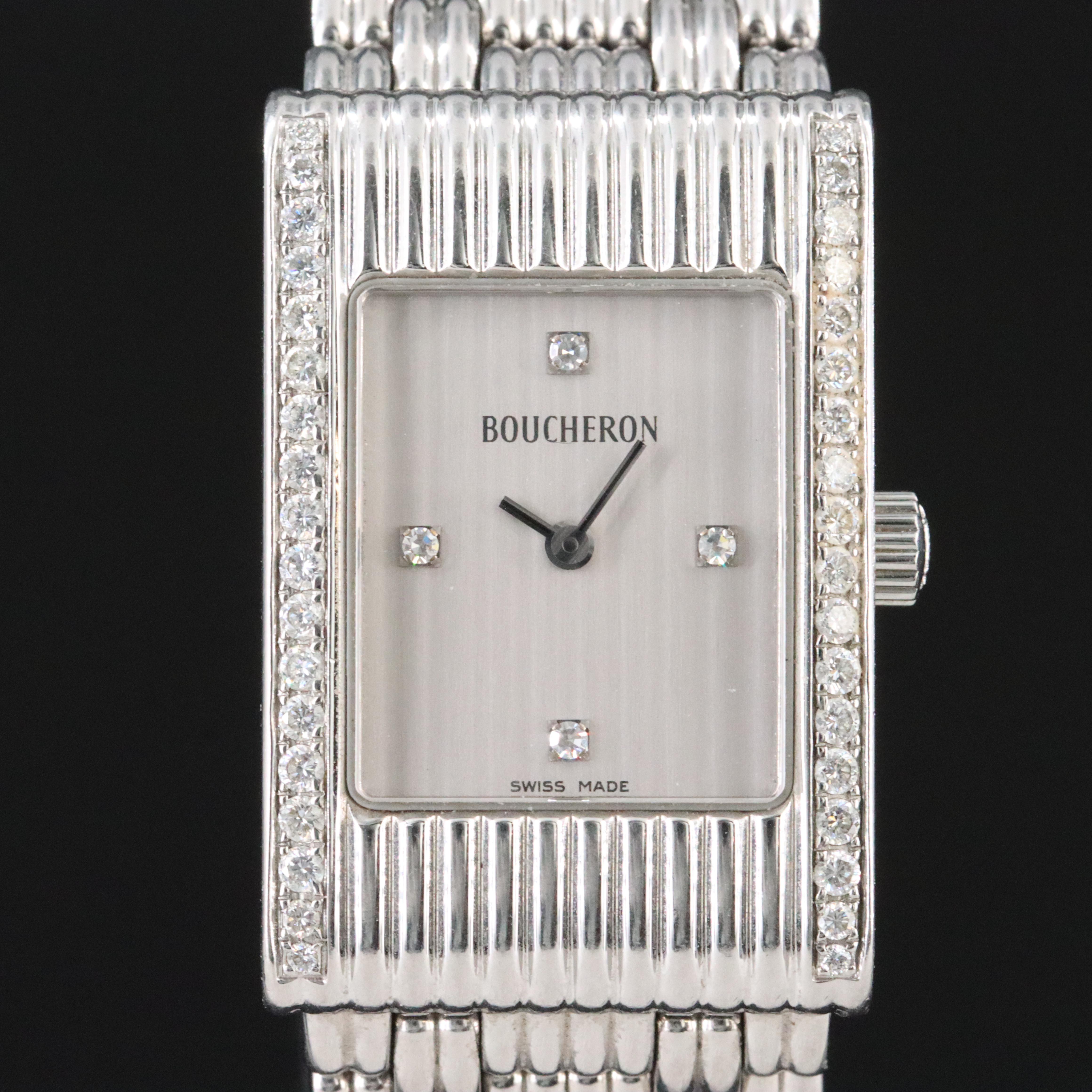 Boucheron Reflex Diamond Set 21x32mm Steel Quartz Watch AK424301