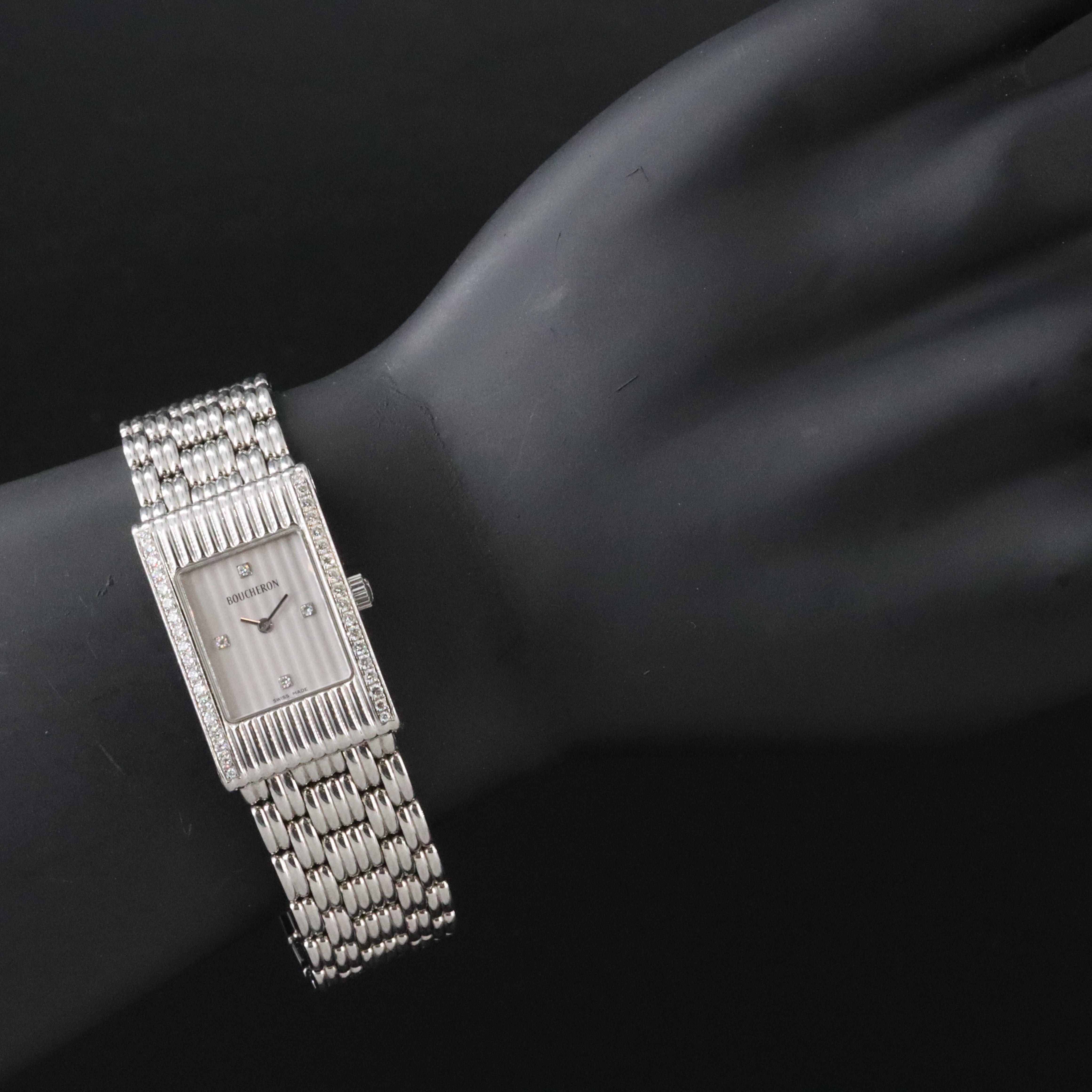 Boucheron Reflex Diamond Set 21x32mm Steel Quartz Watch AK424301