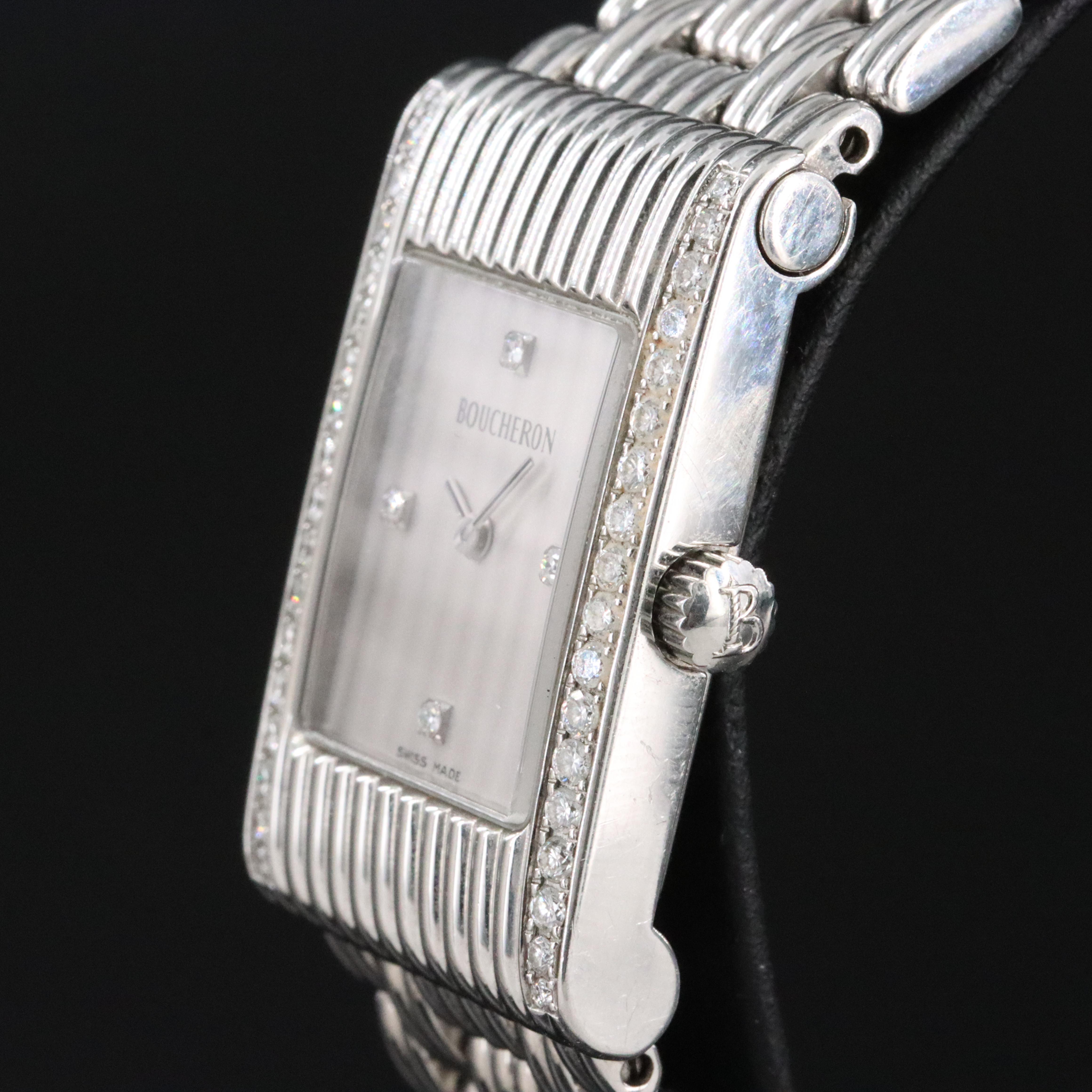 Boucheron Reflex Diamond Set 21x32mm Steel Quartz Watch AK424301