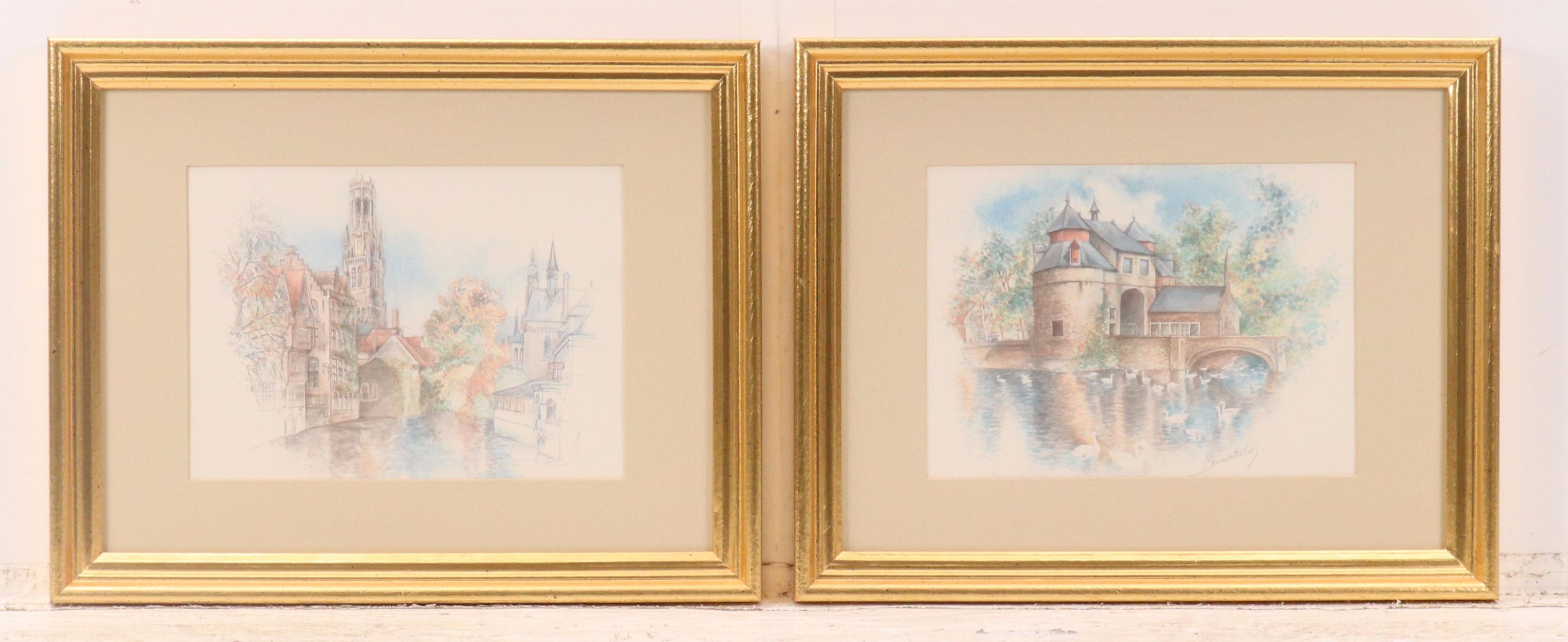 After Burnadette Voz Offset Lithographs of Village Landscapes