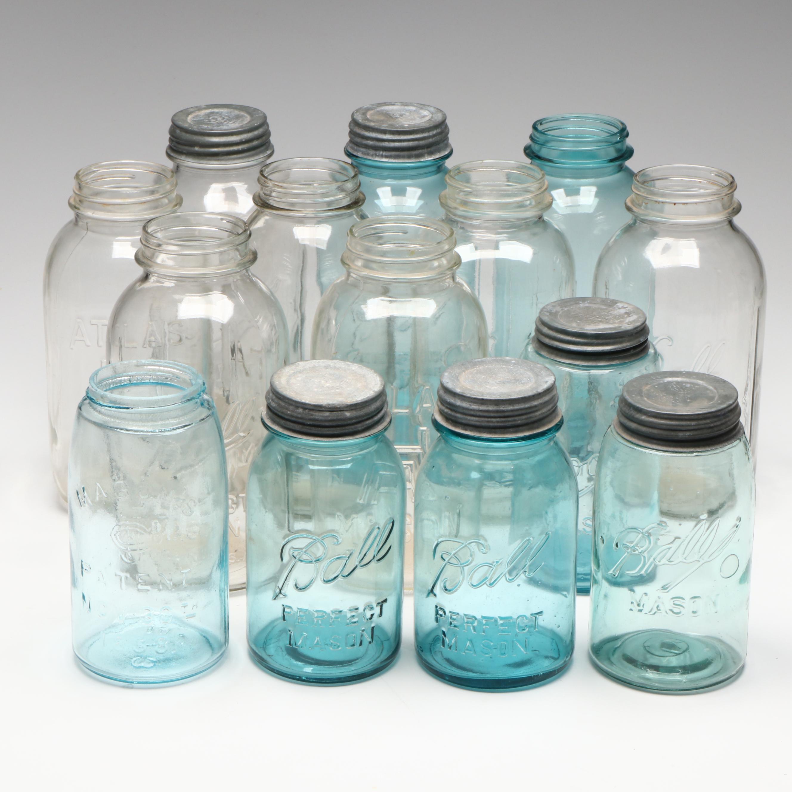 Ball, Consolidated Fruit and Hazel Atlas Glass Mason Jars with Zinc Lids