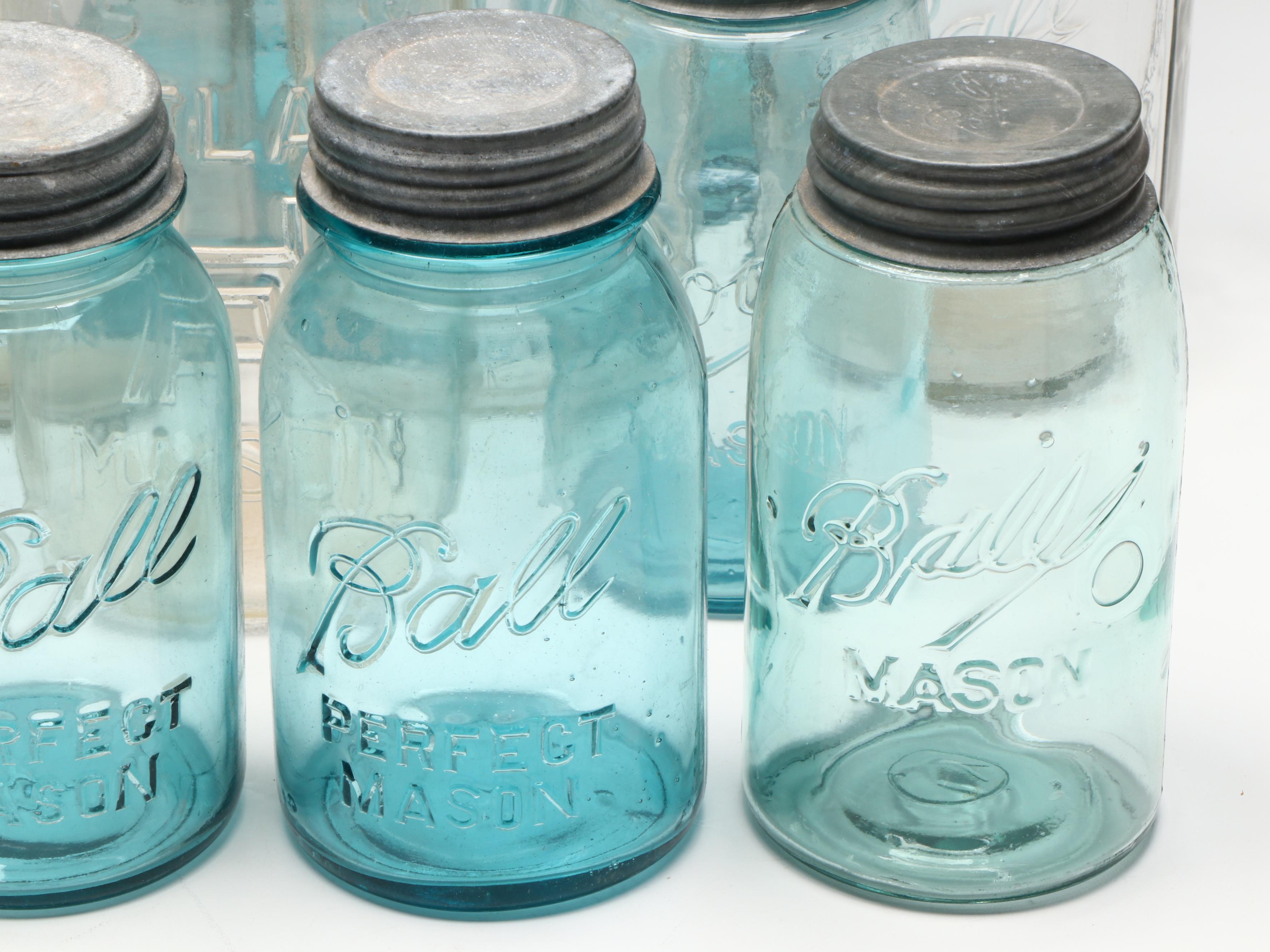 Ball, Consolidated Fruit and Hazel Atlas Glass Mason Jars with Zinc Lids