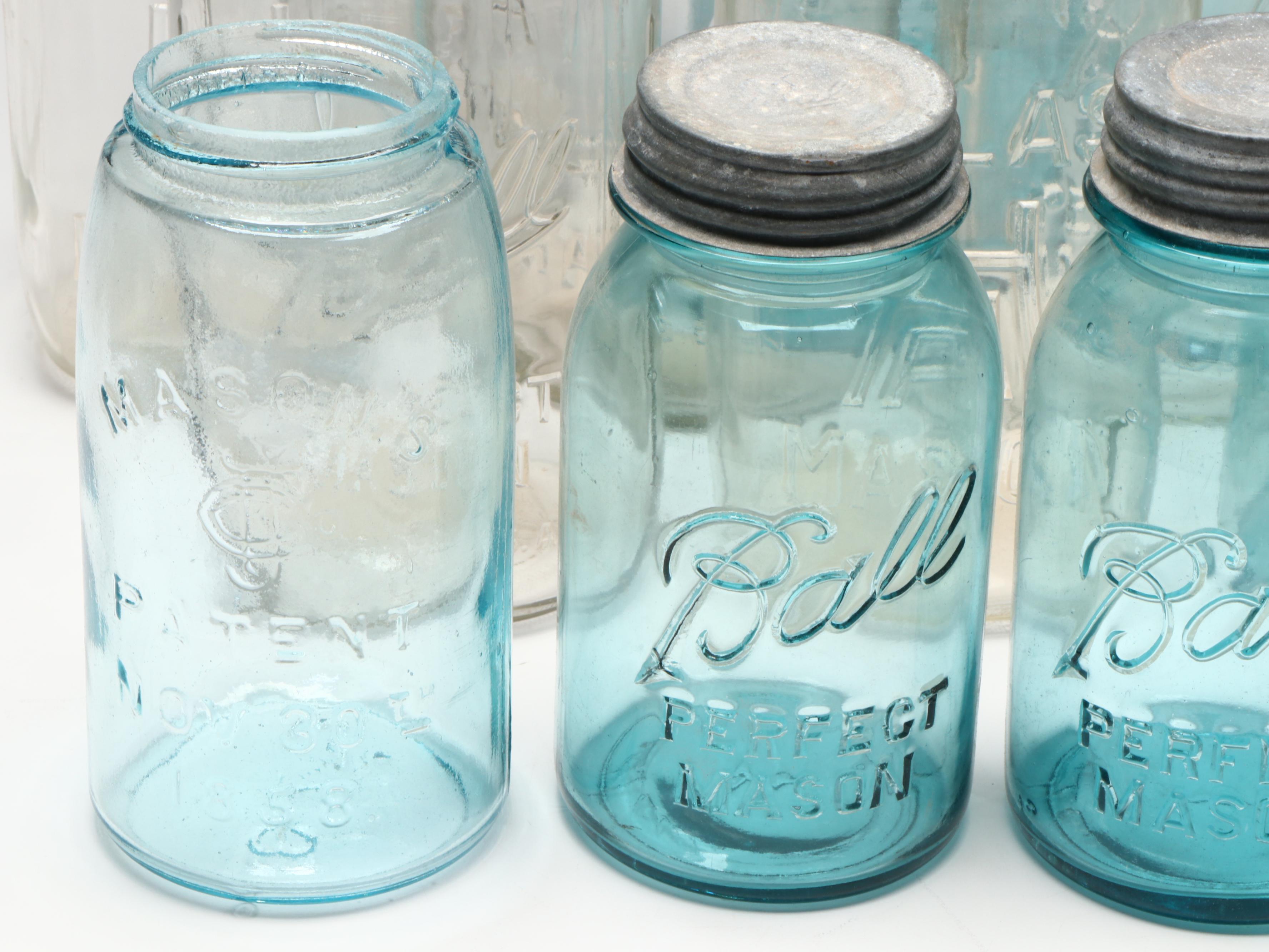Ball, Consolidated Fruit and Hazel Atlas Glass Mason Jars with Zinc Lids