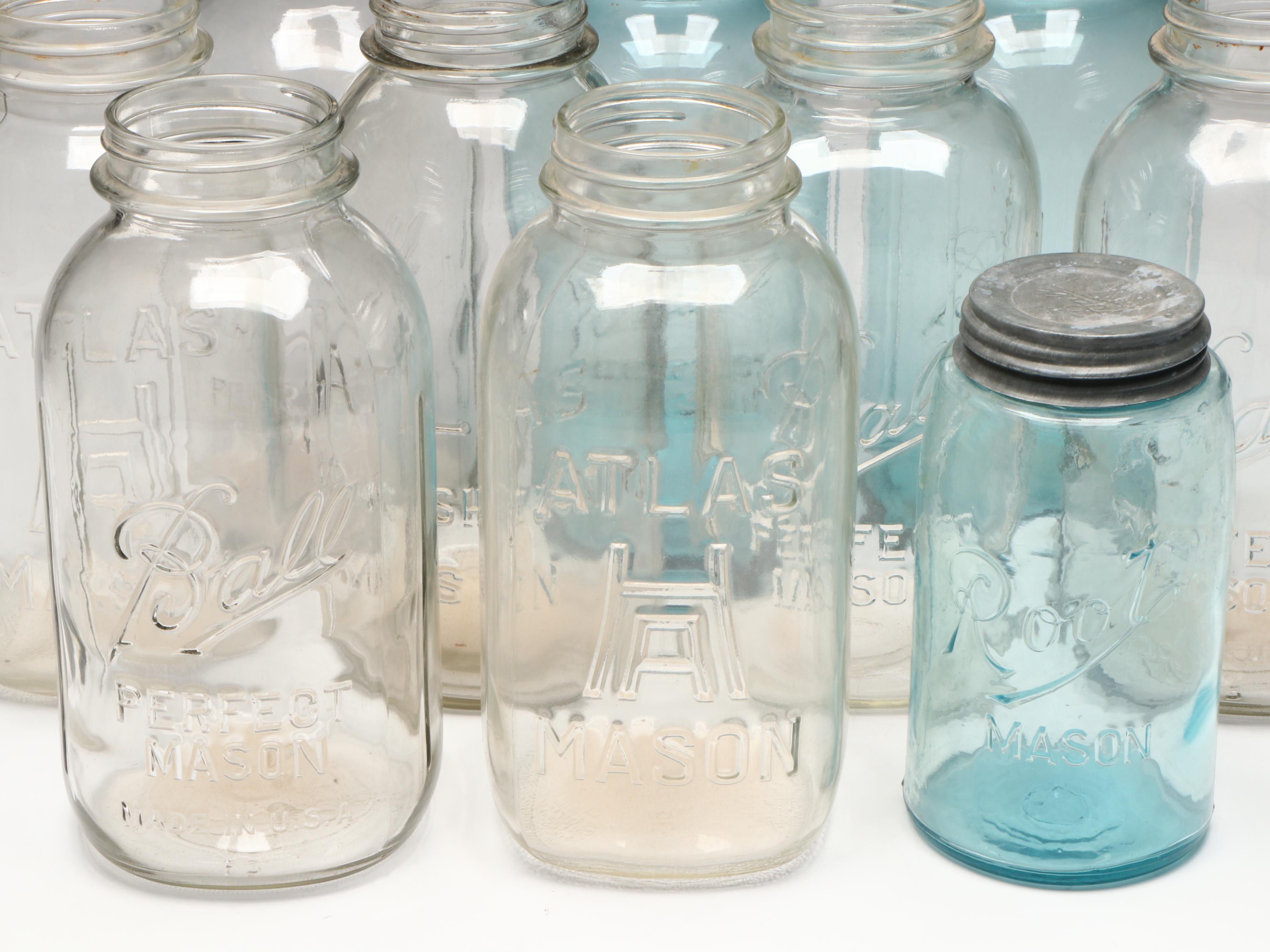 Ball, Consolidated Fruit and Hazel Atlas Glass Mason Jars with Zinc Lids