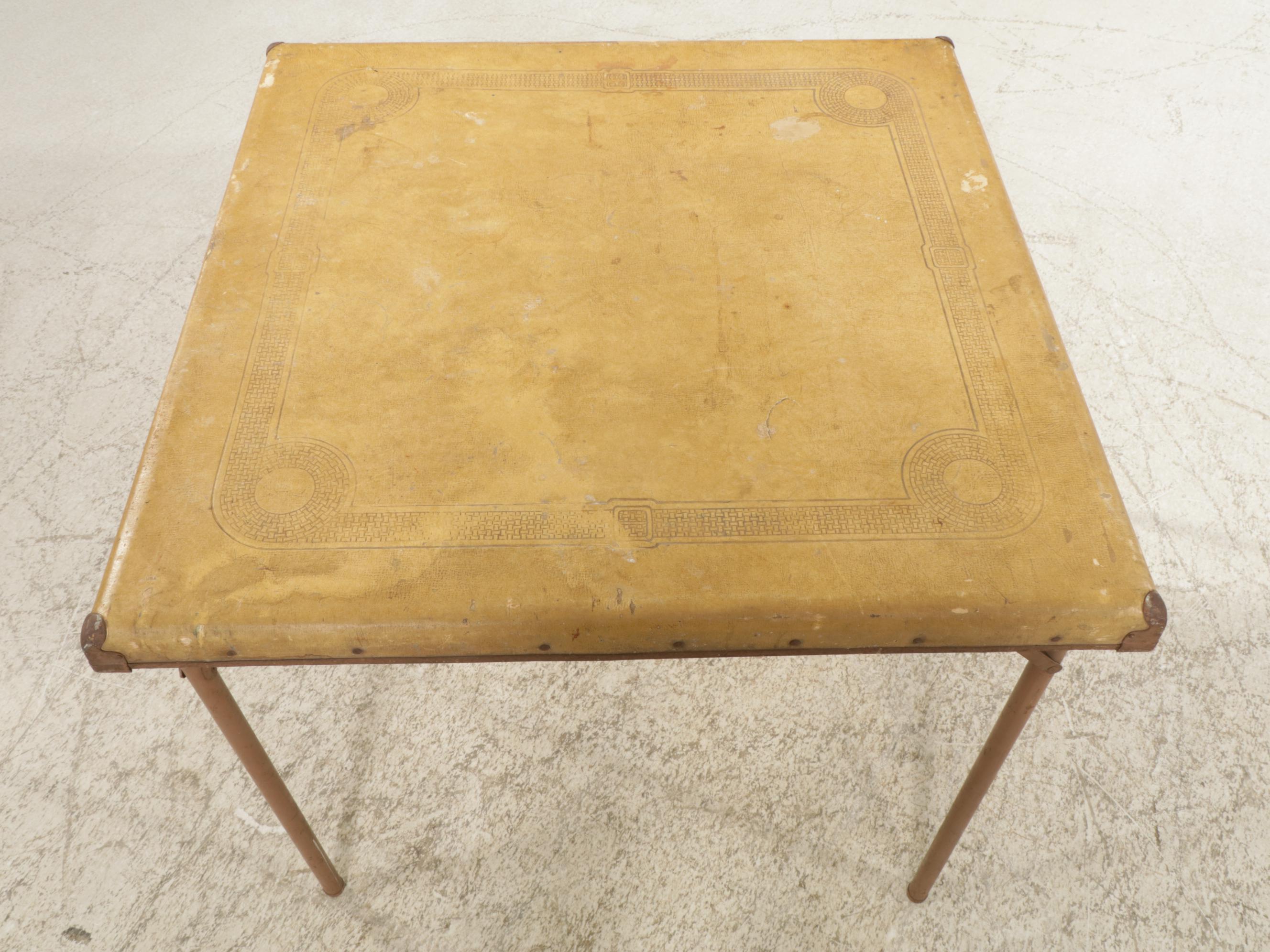 Sampson Folding Card Table with Embossed Top, Mid 20th Century