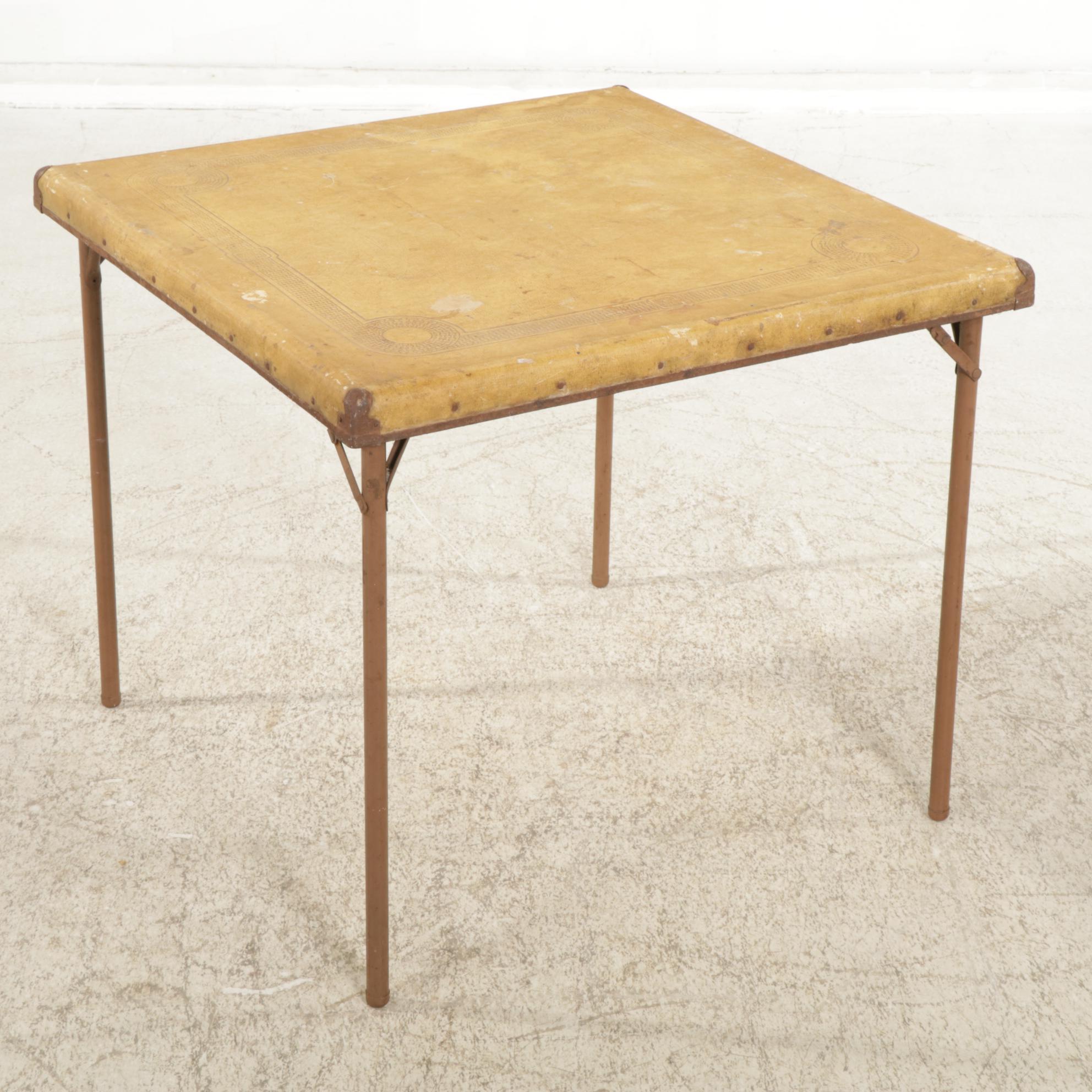 Sampson Folding Card Table with Embossed Top, Mid 20th Century
