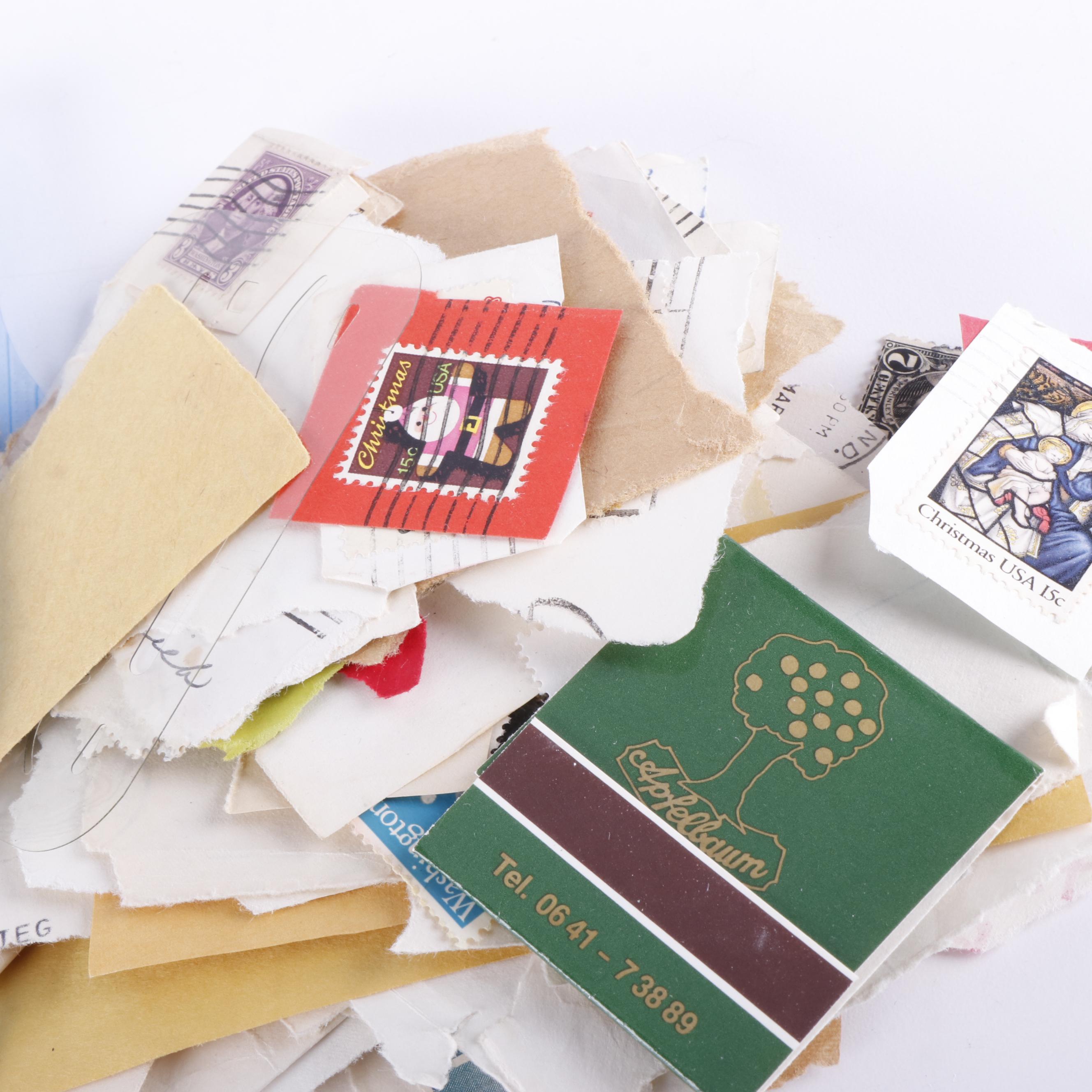 Large Group of Cut-Corner Postage Stamps and Loose Stamps, U.S. and World