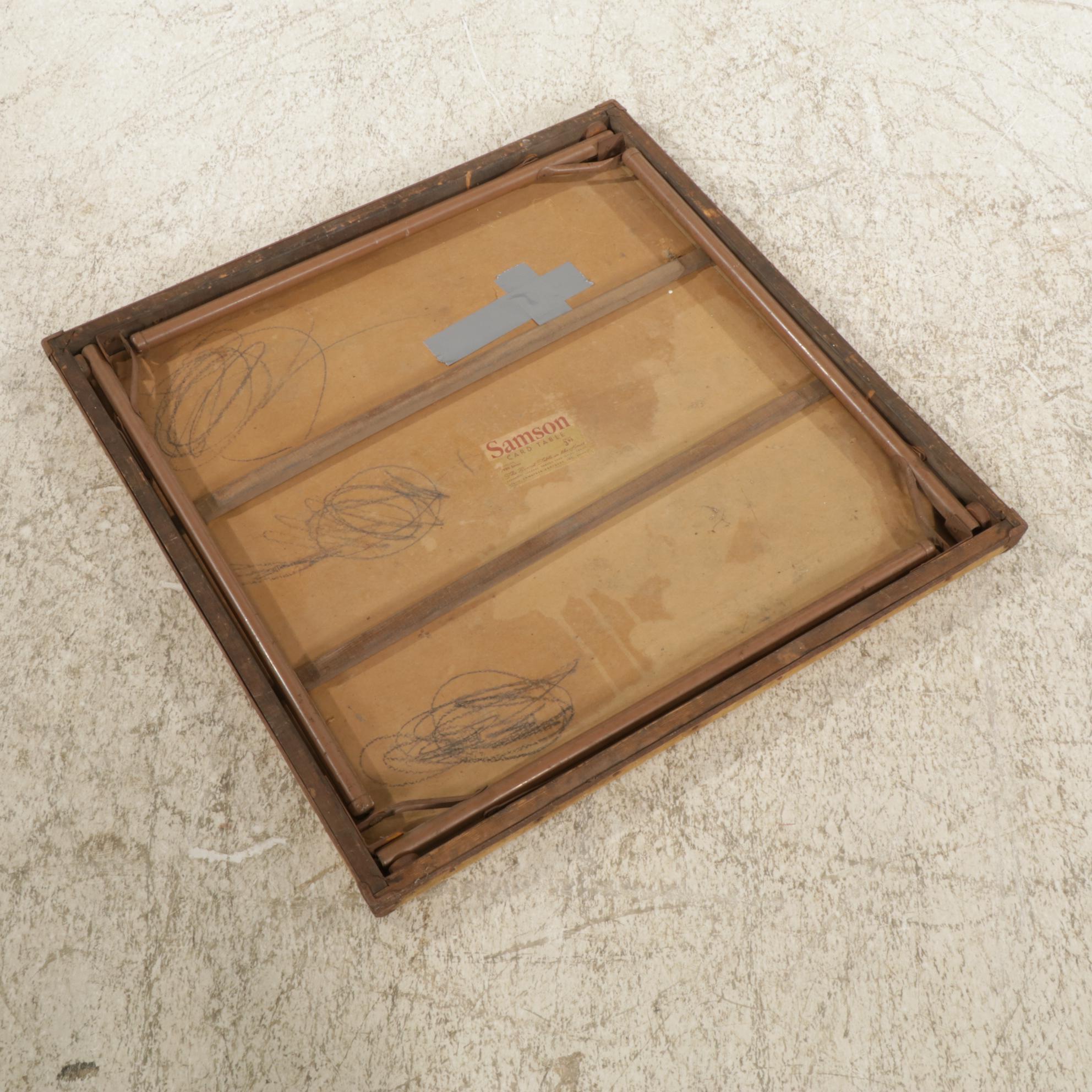 Sampson Folding Card Table with Embossed Top, Mid 20th Century