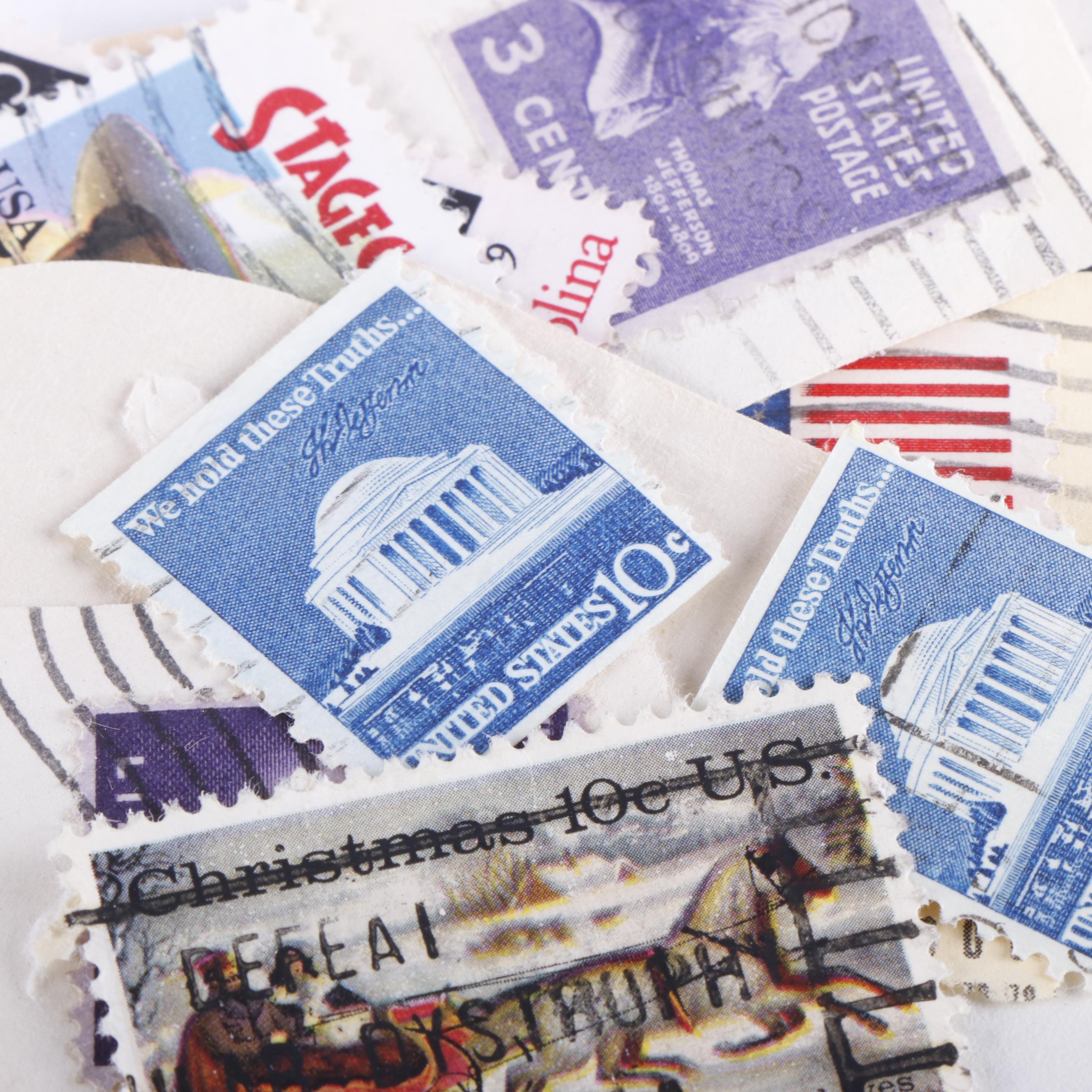 Large Group of Cut-Corner Postage Stamps and Loose Stamps, U.S. and World
