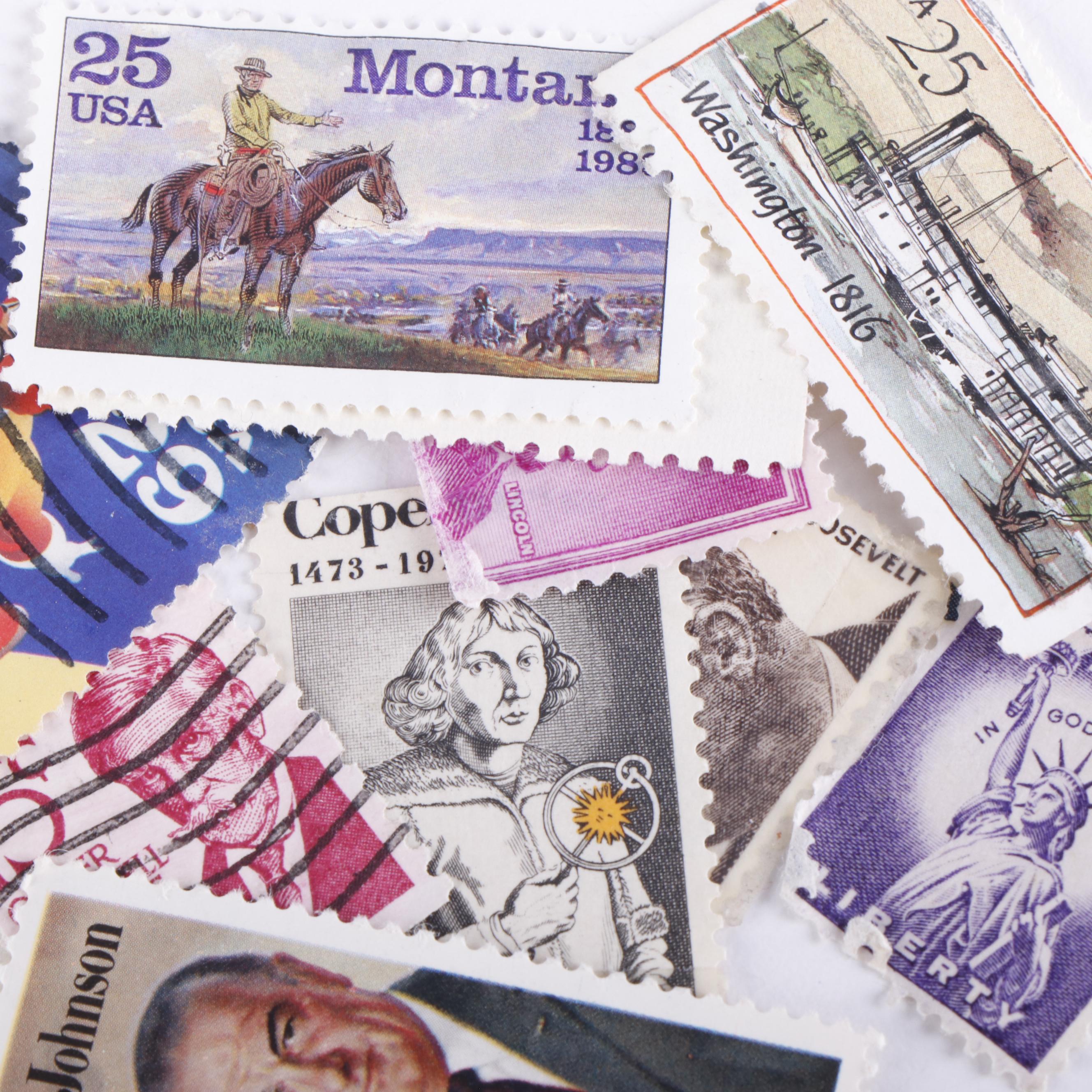 Large Group of Cut-Corner Postage Stamps and Loose Stamps, U.S. and World