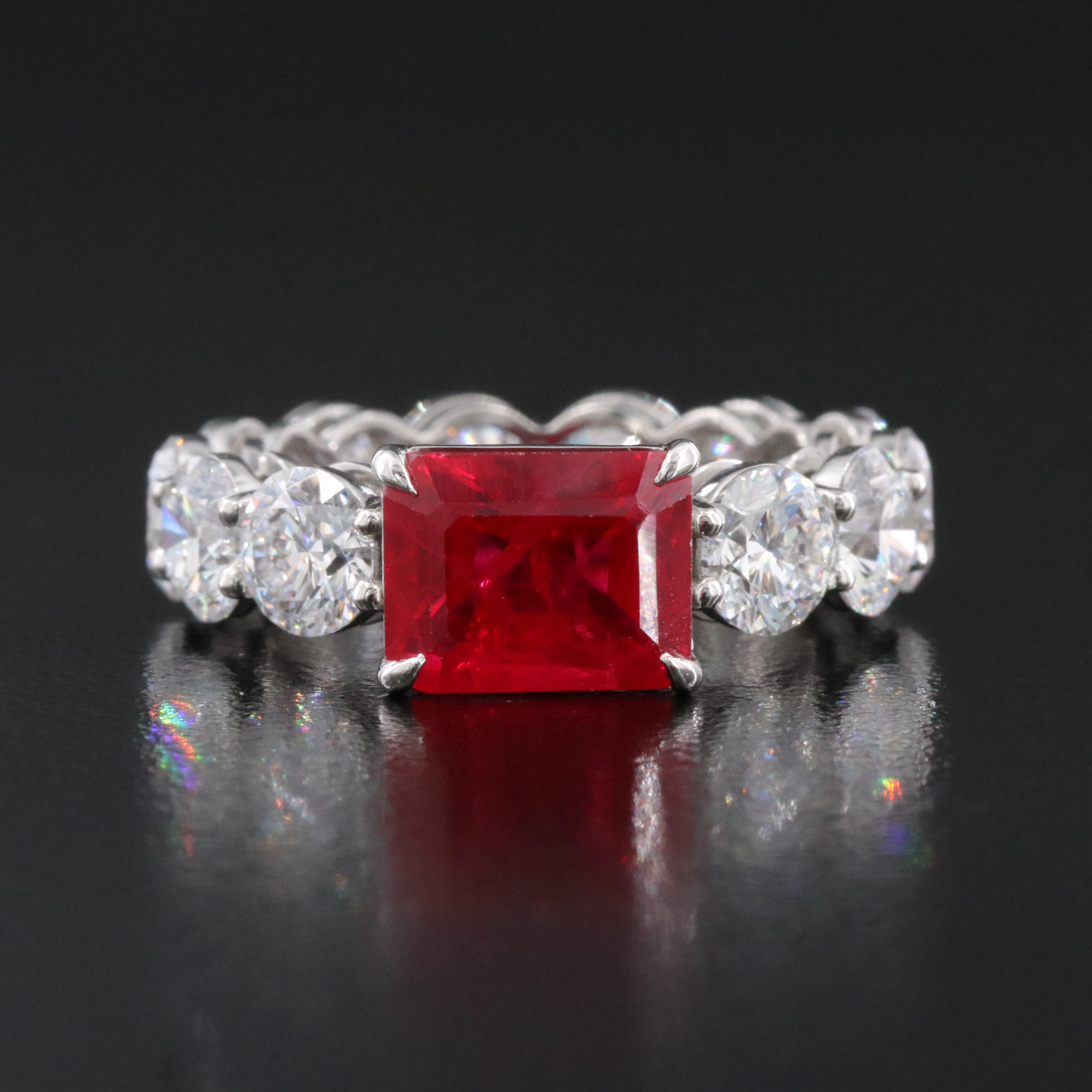 Platinum 2.97 CTW Ruby and 5.89 CTW Lab Grown Diamond Eternity Ring