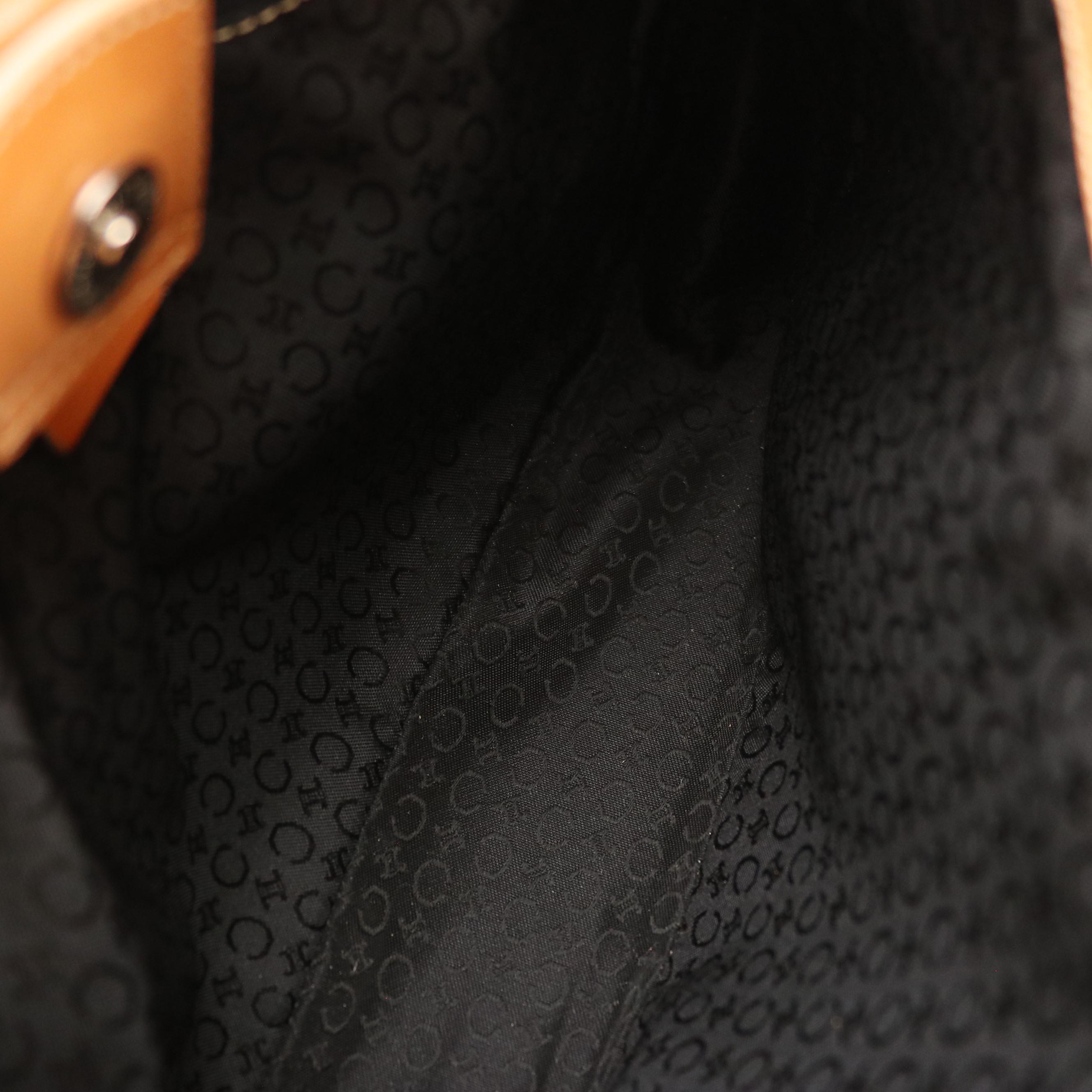 Celine Shoulder Bag in Black C Macadam Embossed Suede and Tan Calfskin Leather