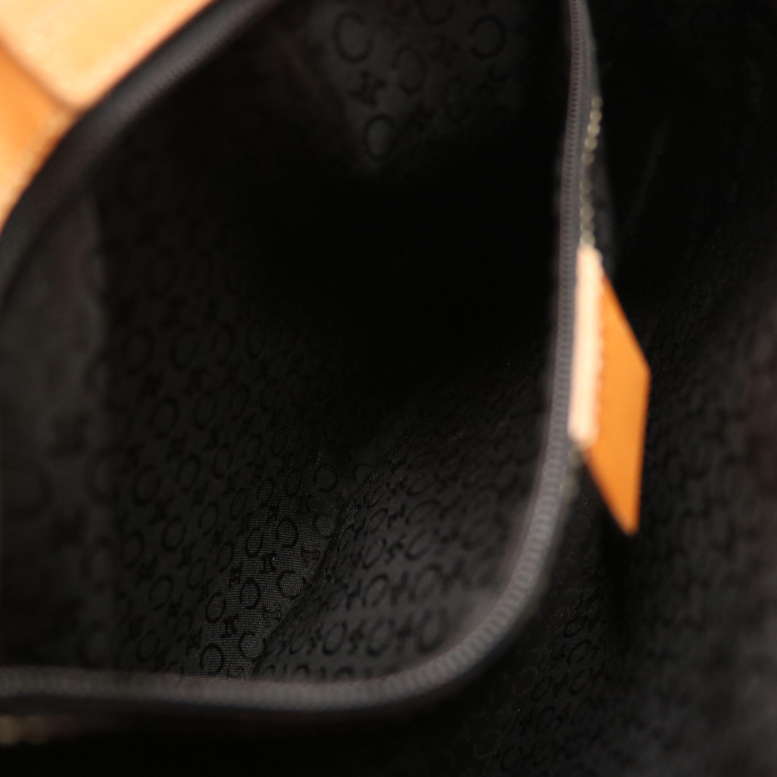 Celine Shoulder Bag in Black C Macadam Embossed Suede and Tan Calfskin Leather