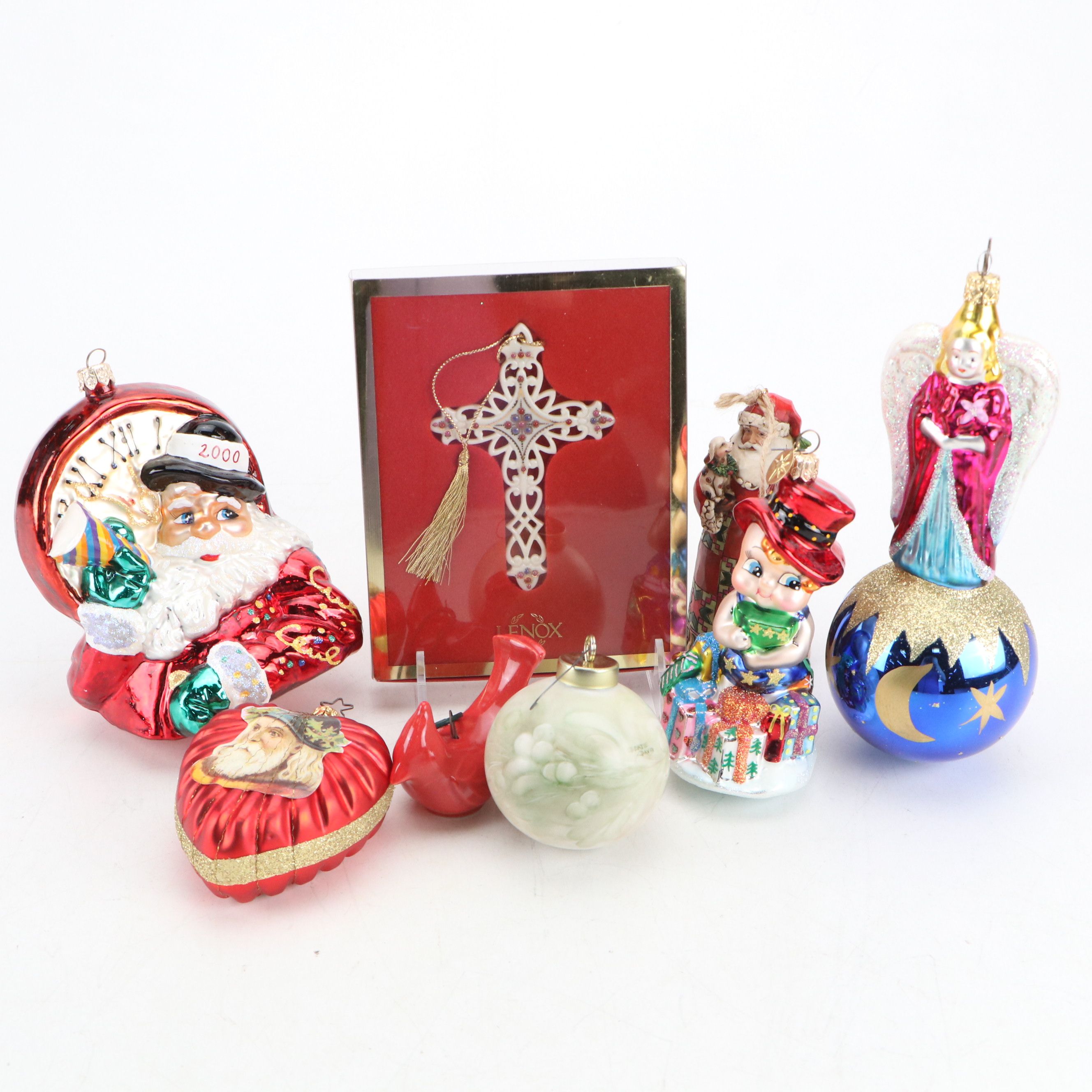 Rookwood Pottery Ceramic Cardinal, Lenox Porcelain Cross, and More Ornaments